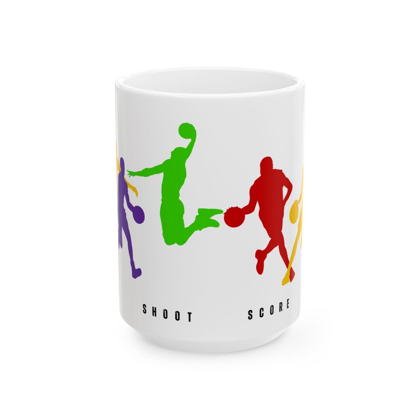 Dribble, Shoot, Score & Repeat, Basketball - Ceramic Mug, (11oz, 15oz) - 10301