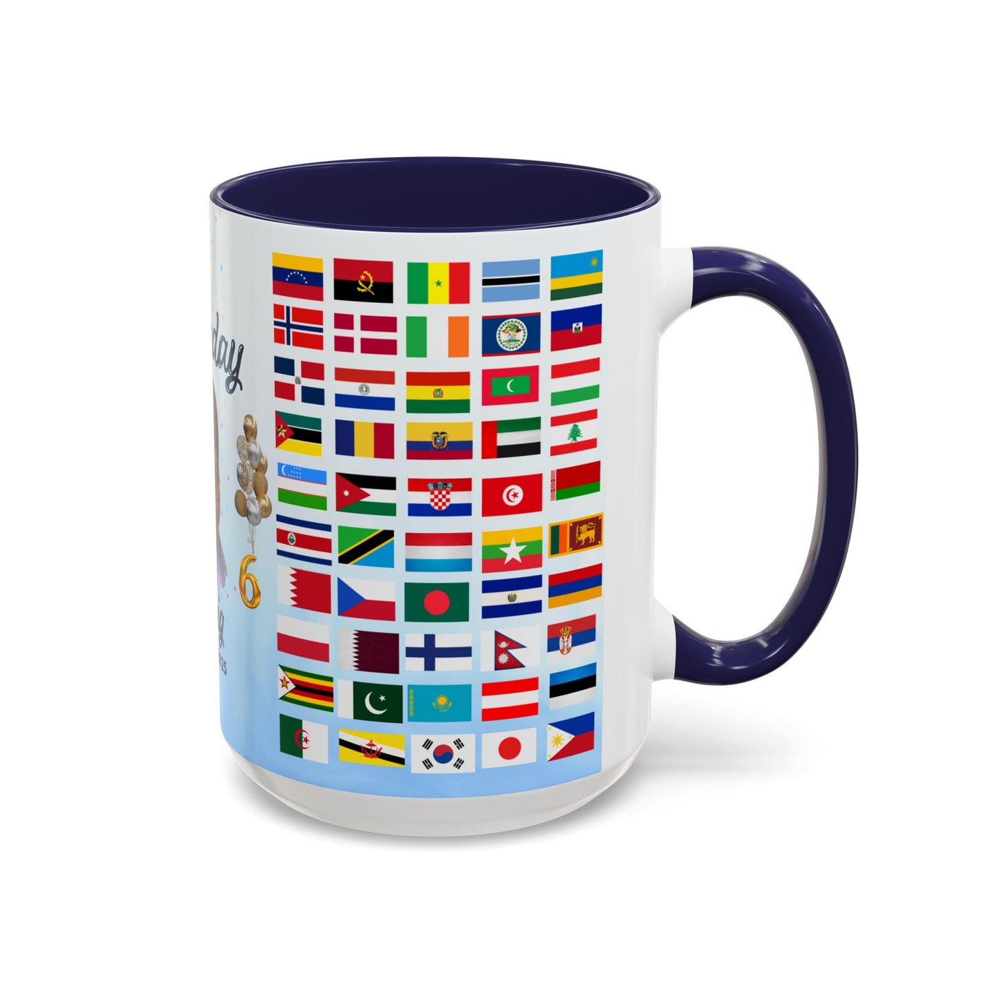 Kids, Happy Birthday, World Flag Fan, Details Customizable - Accent Coffee Mug (11, 15oz) - 11232