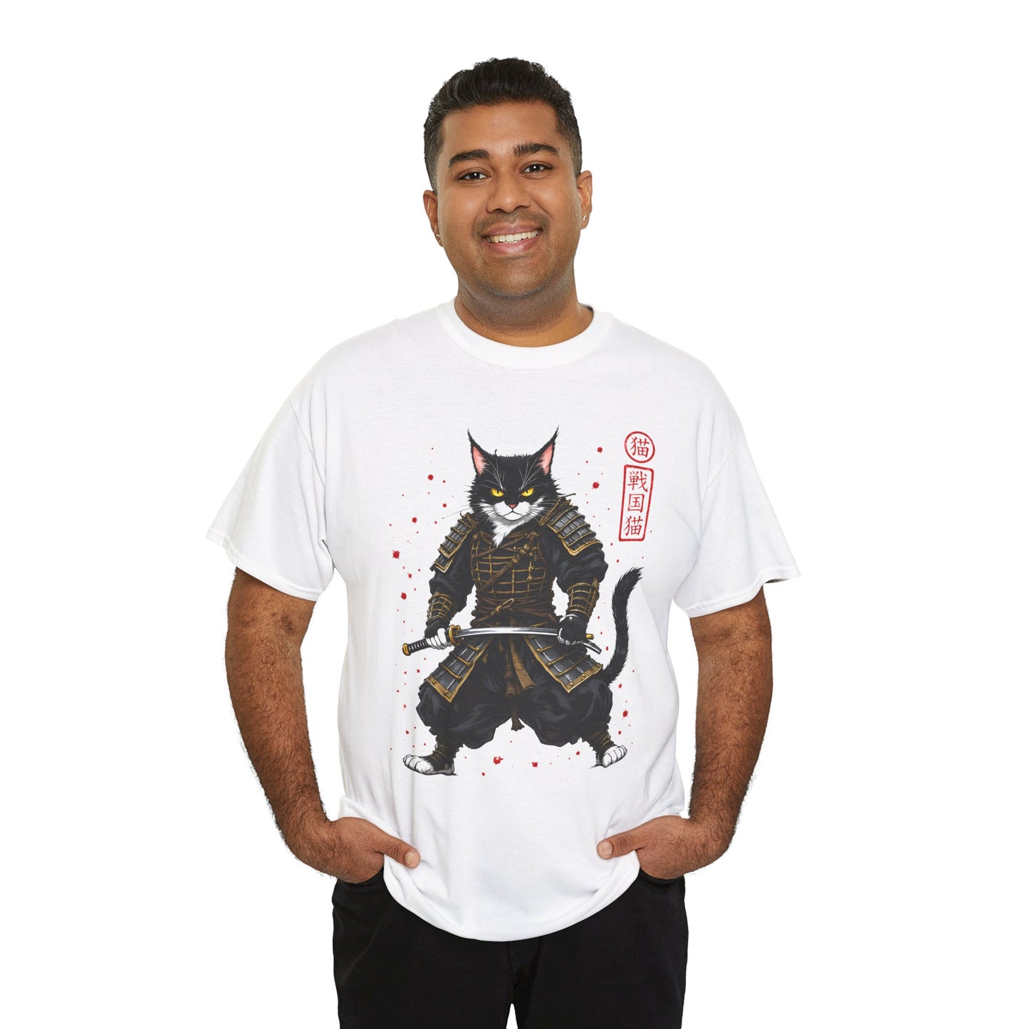 Samurai Cat T-Shirt – Japanese Warrior Cat Graphic Tee, Anime Samurai Cat Shirt, Japanese Streetwear Gift - 14913