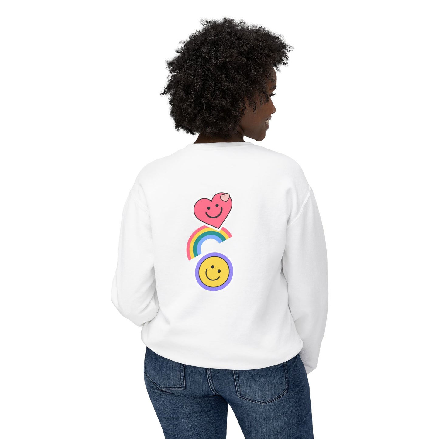 Flowers, Heart, Rainbow, Happy Face - Unisex Lightweight Crewneck Sweatshirt - 11485