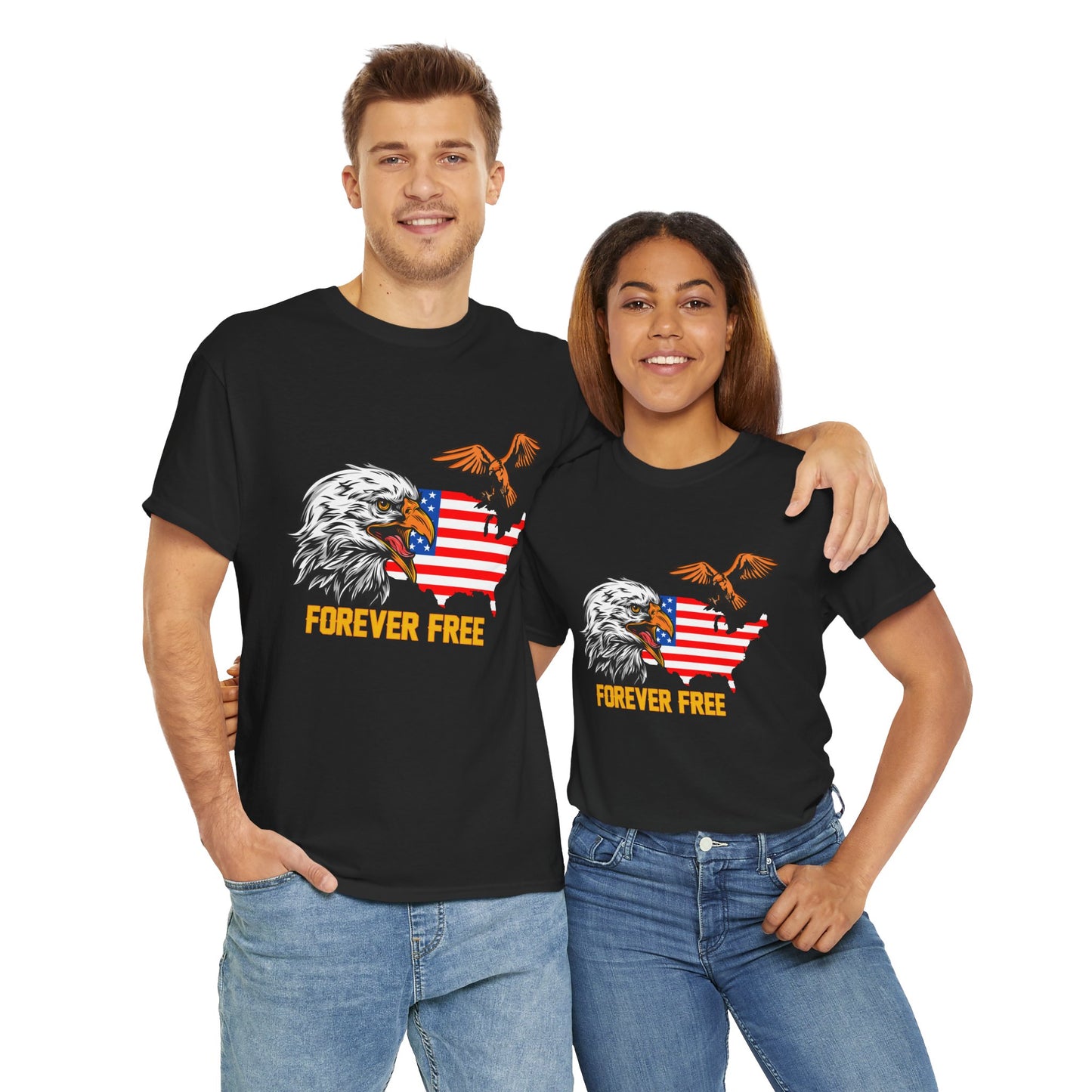 Unisex Heavy Cotton Tee with "Forever Free" Design - Perfect for Patriotic Events, July 4th Celebrations, Gifts, Summer Wear, Casual Outfits - 13692