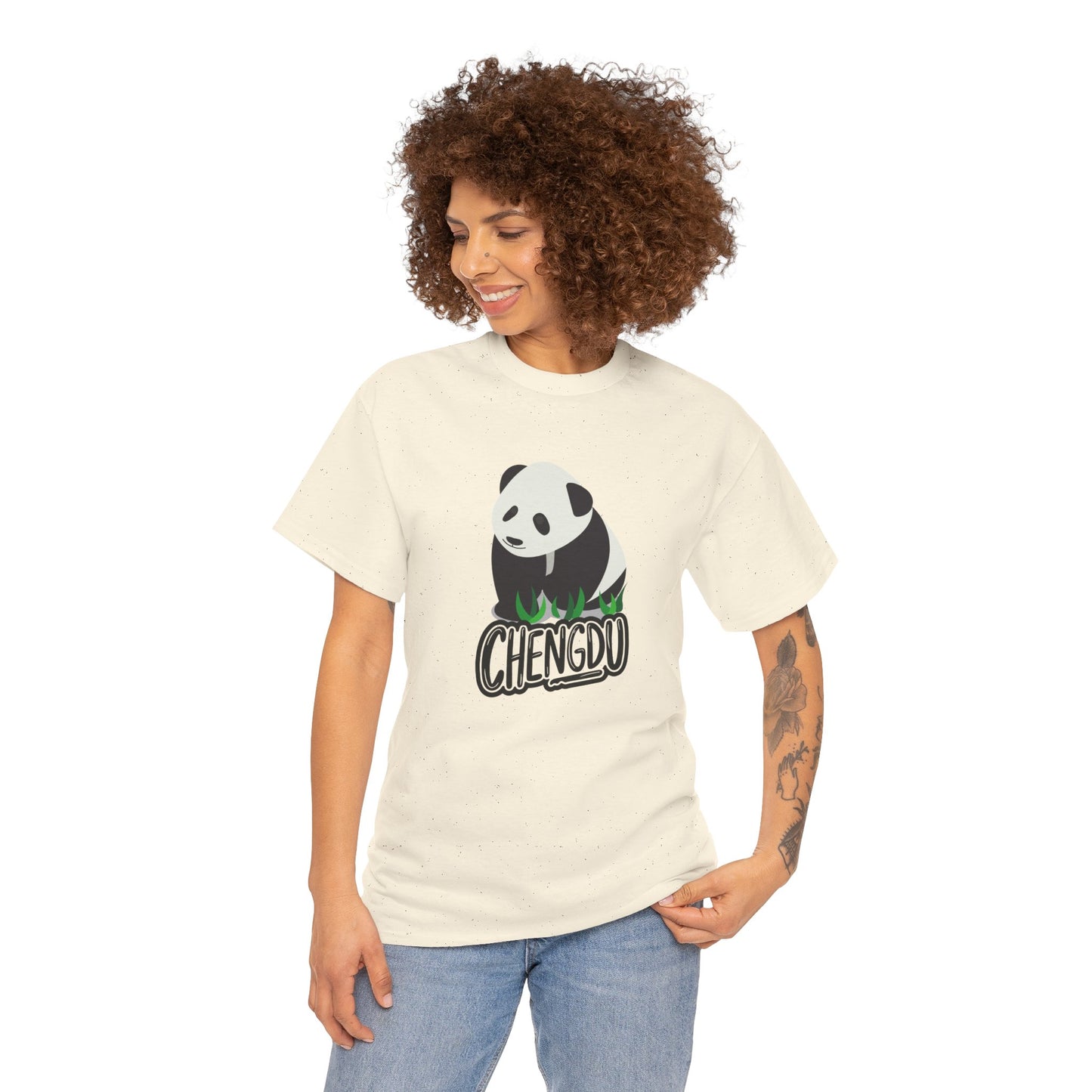 Chengdu Panda Unisex Heavy Cotton Tee - Cozy and Fun Graphic Tee for Animal Lovers - 12206