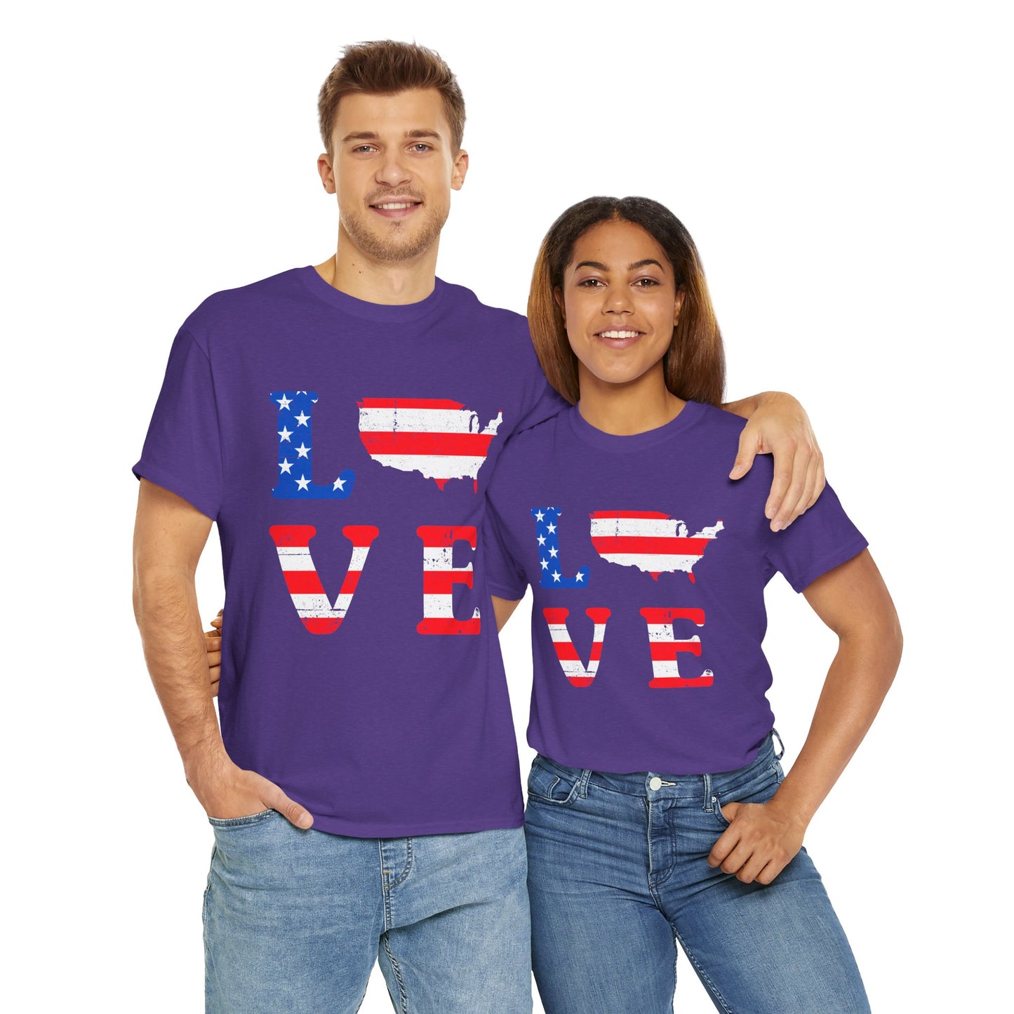 Patriotic Love Tee | Unisex Heavy Cotton T-Shirt, USA Love Shirt, 4th of July Gift, Casual Wear, Independence Day Apparel - 13696