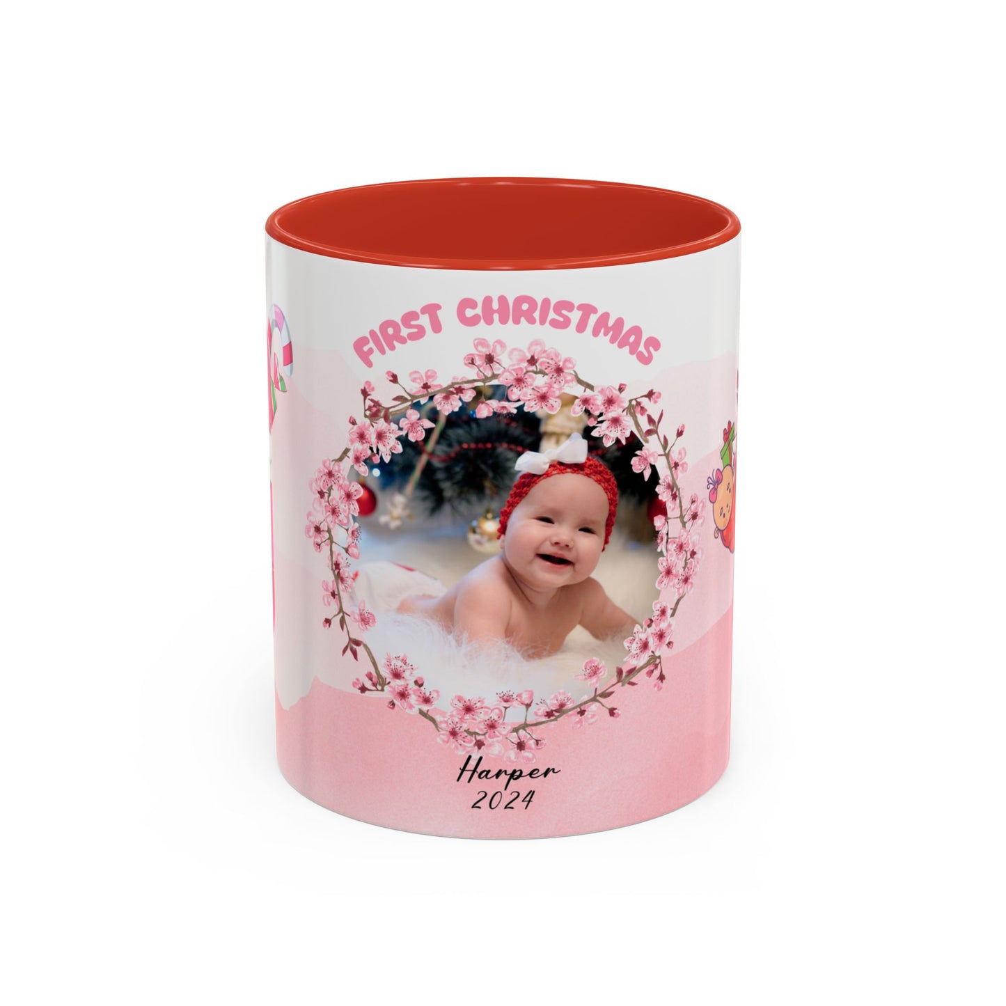 First Christmas, Baby Girl, Customizable - Accent Coffee Mug (11, 15oz) - 10074