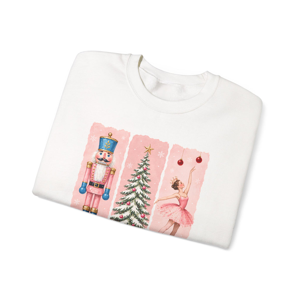Christmas Nutcracker & Ballerina Sweatshirt, Vintage Pink Holiday Crewneck - 14568