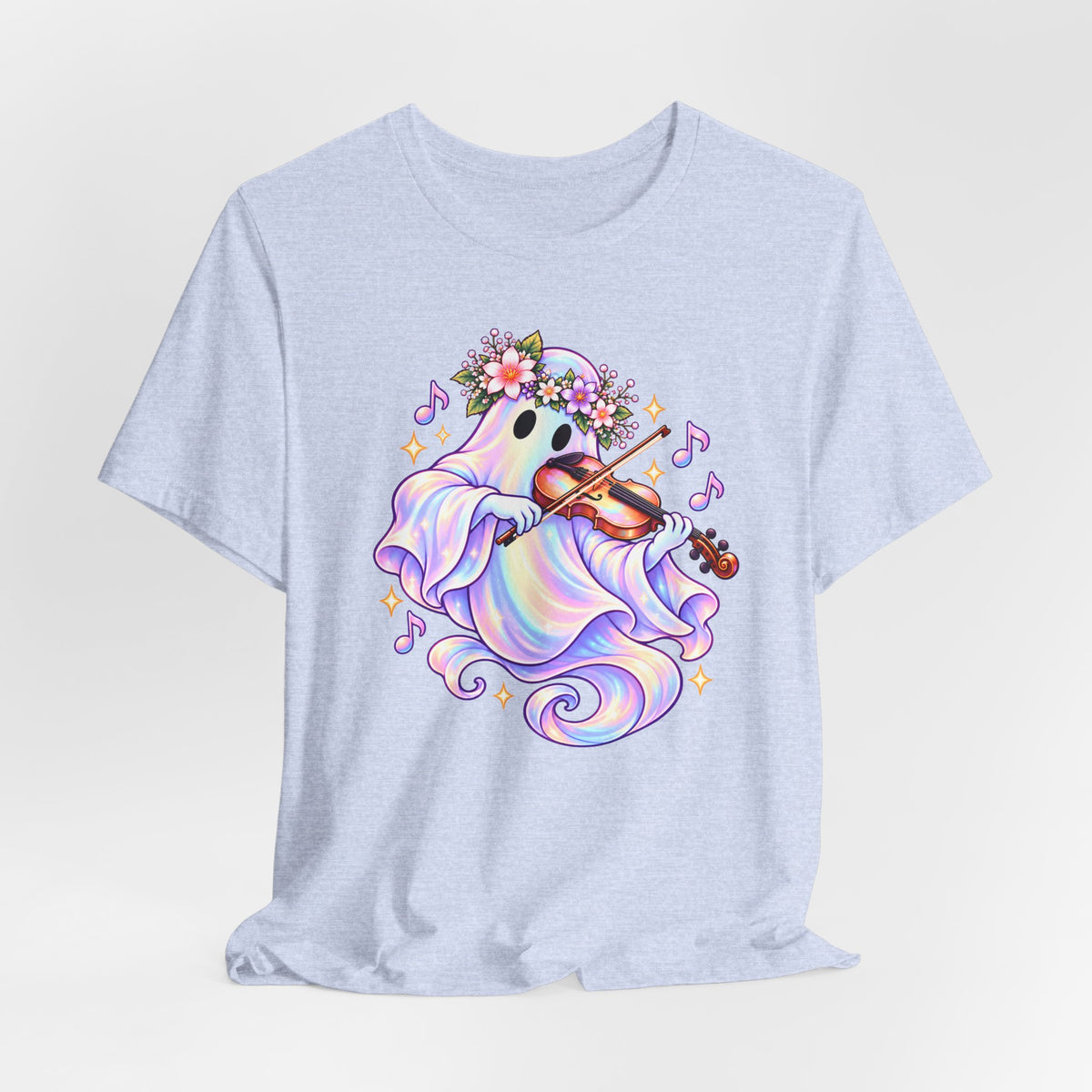 Ghost Violin T-Shirt, Cute Pastel Floral Music Lover Tee - 14528