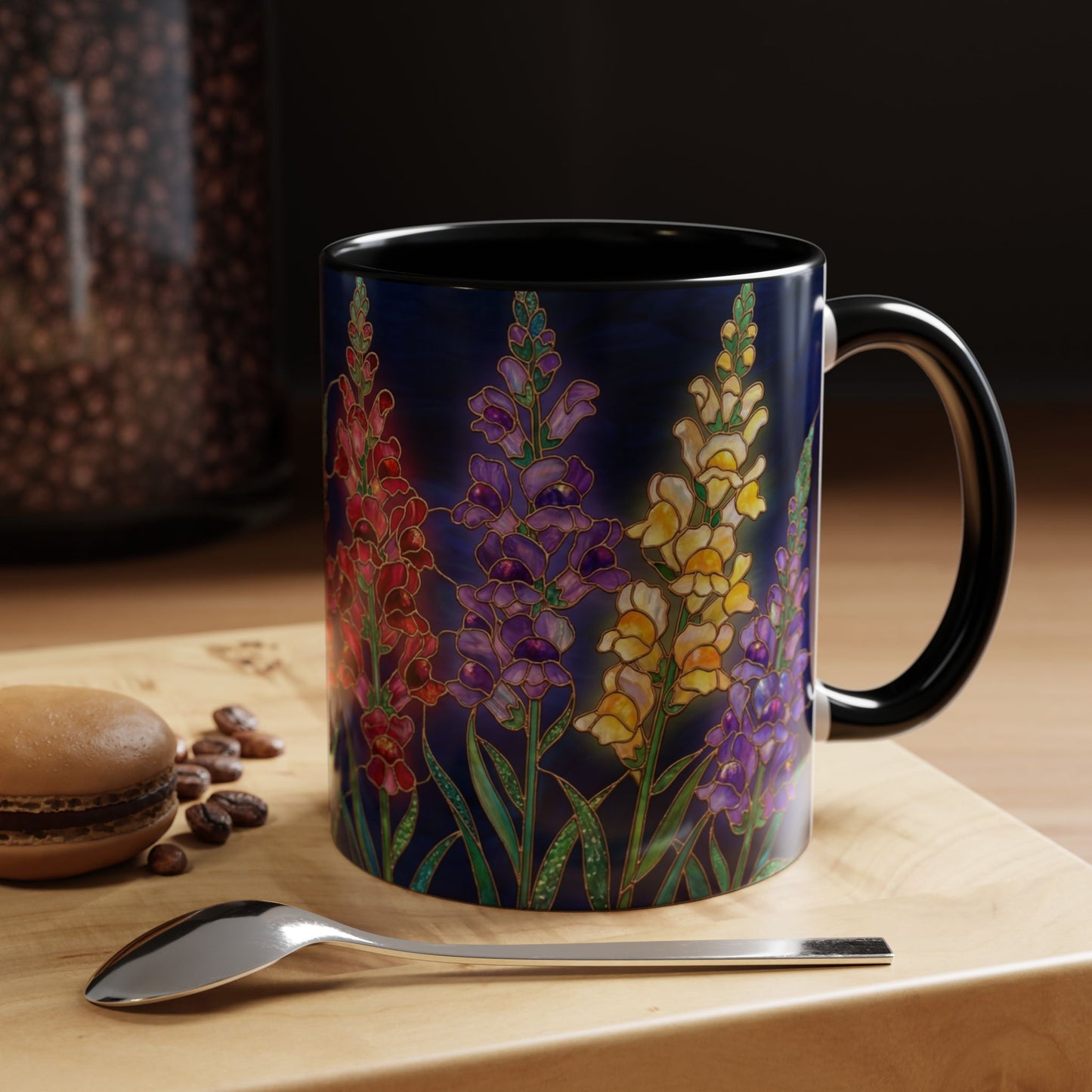 Snapdragon Floral Accent Coffee Mug — Stained Glass Design (11/15oz) - 14586