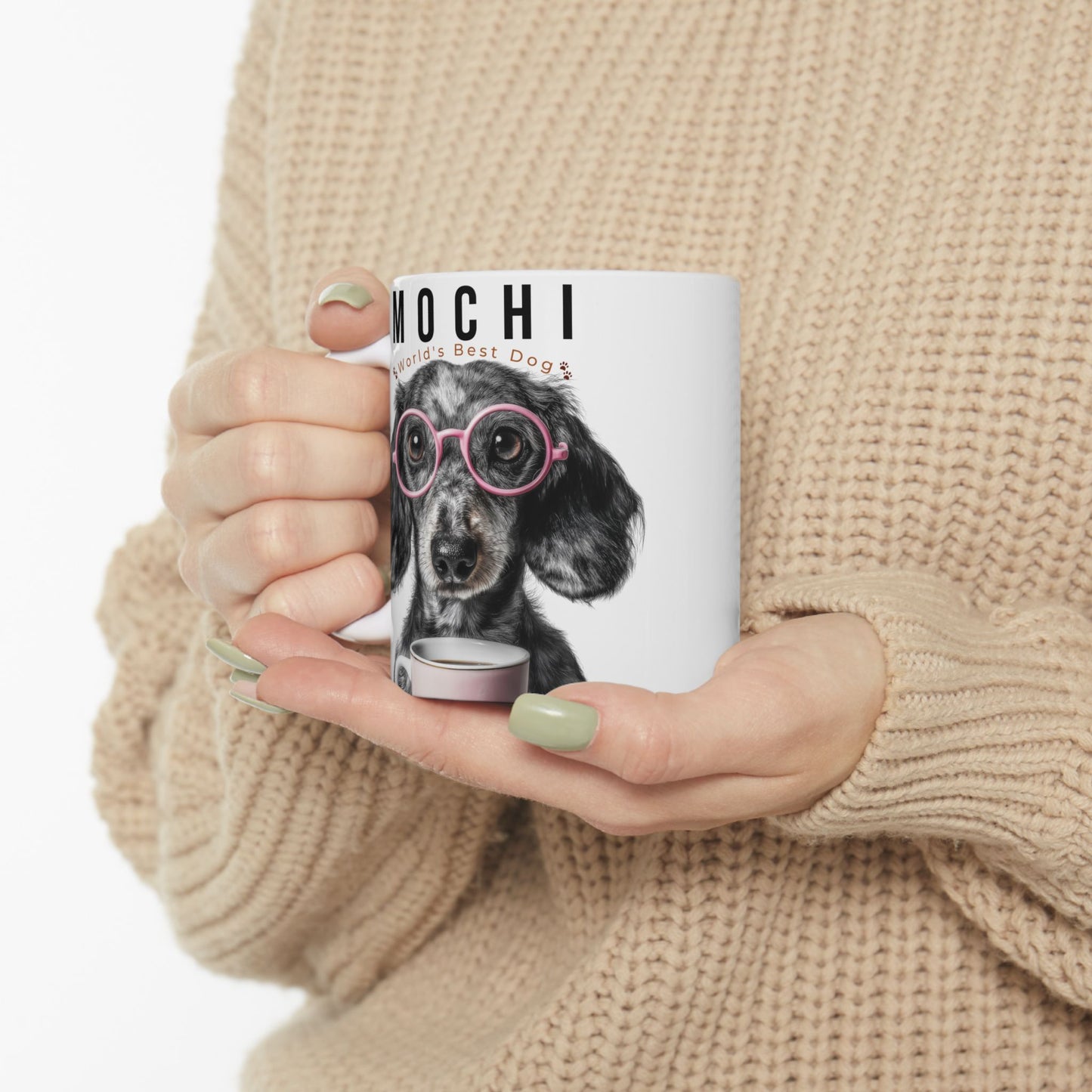Personalized Dog Name Mug – Cute Black Dog with Pink Glasses Custom Pet Coffee Cup Gift (11oz, 15oz) - 14837
