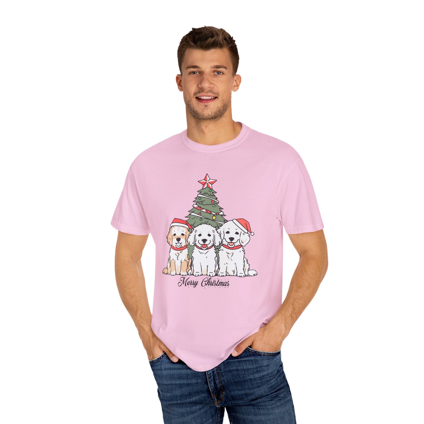 Puppies, Merry Christmas - Unisex Garment-Dyed T-shirt - 10280