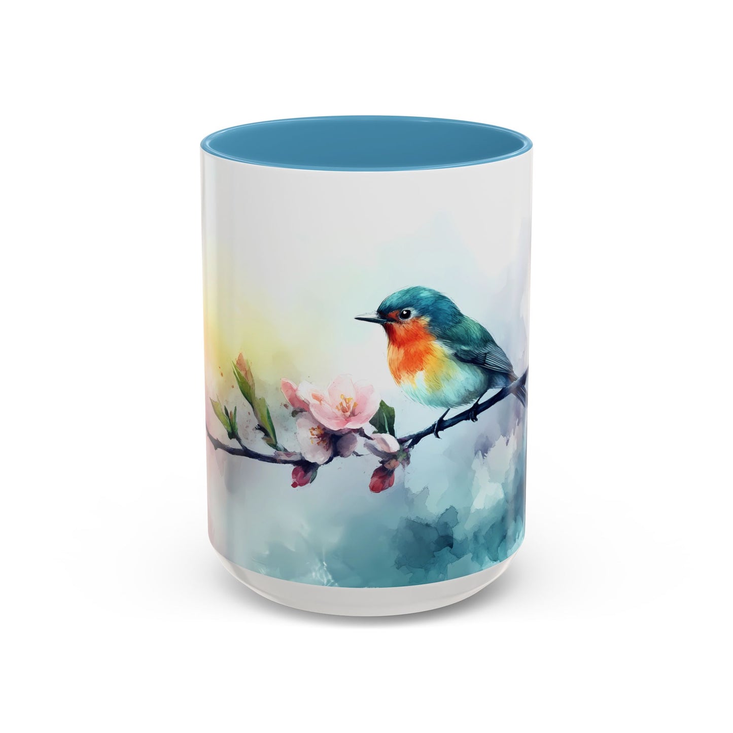 Whimsical Bird & Blossom Accent Coffee Mug - Perfect for Nature Lovers - 11886