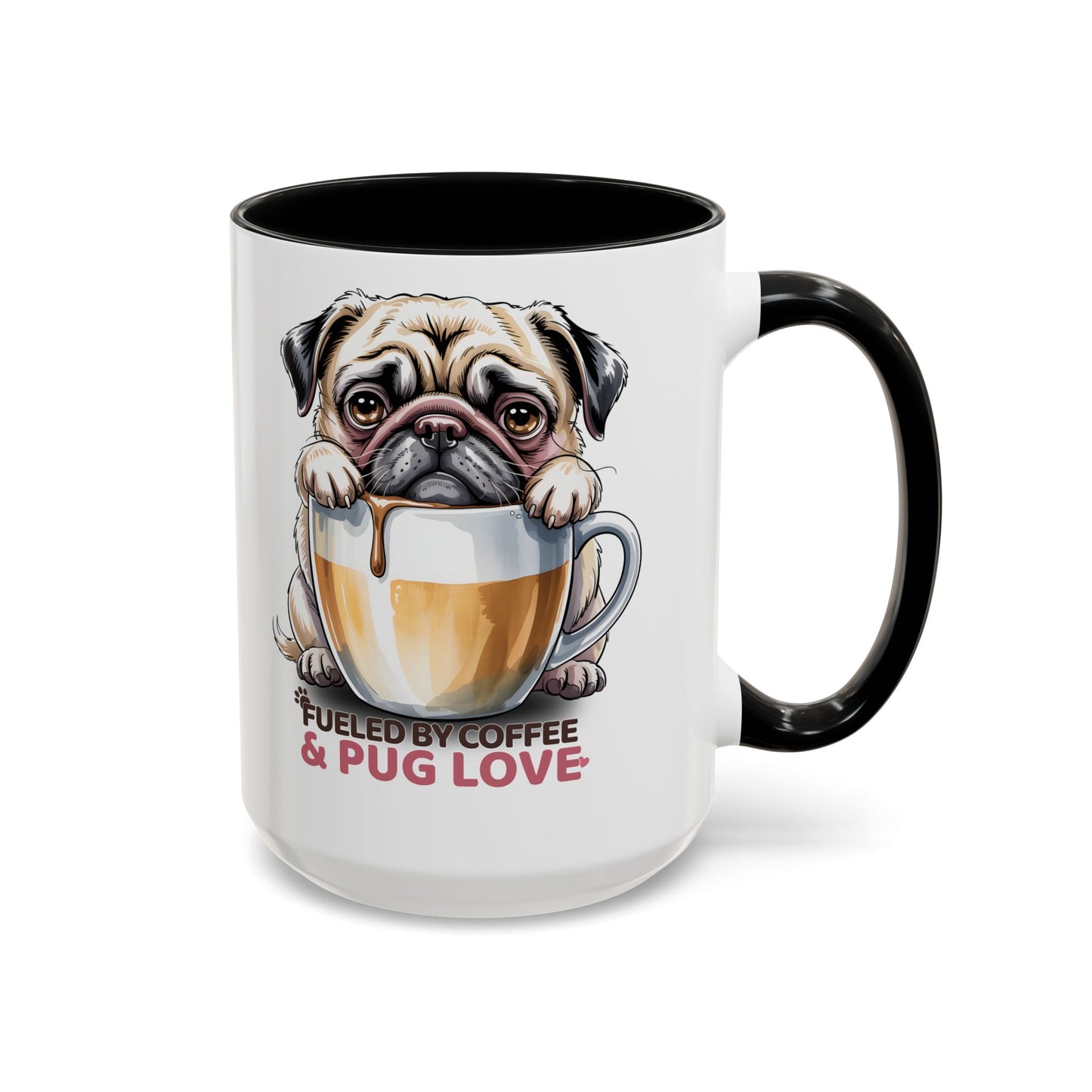 Pug Coffee Mug – Fueled by Coffee & Pug Love | Cute Dog Mom Gift, Accent Ceramic Mug - 14815