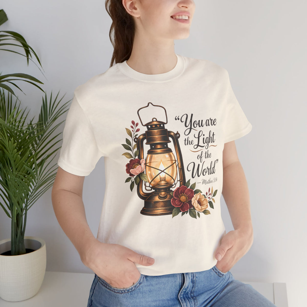 You Are the Light of the World T-Shirt, Vintage Floral Lantern Christian Tee - 14555