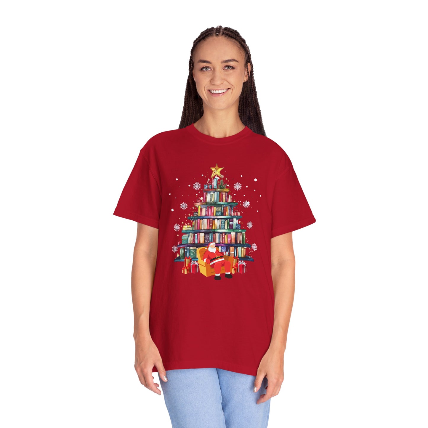 The Book Lover's Christmas Tree - Unisex Garment-Dyed T-shirt