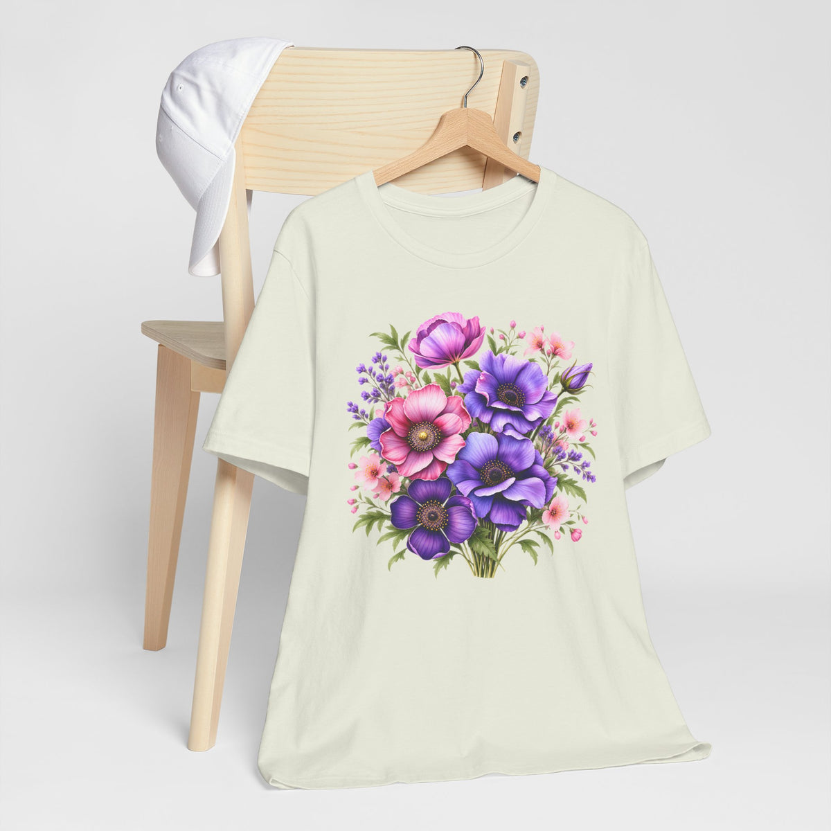 Purple & Pink Floral Bouquet T-Shirt, Colorful Botanical Flower Tee - 14537