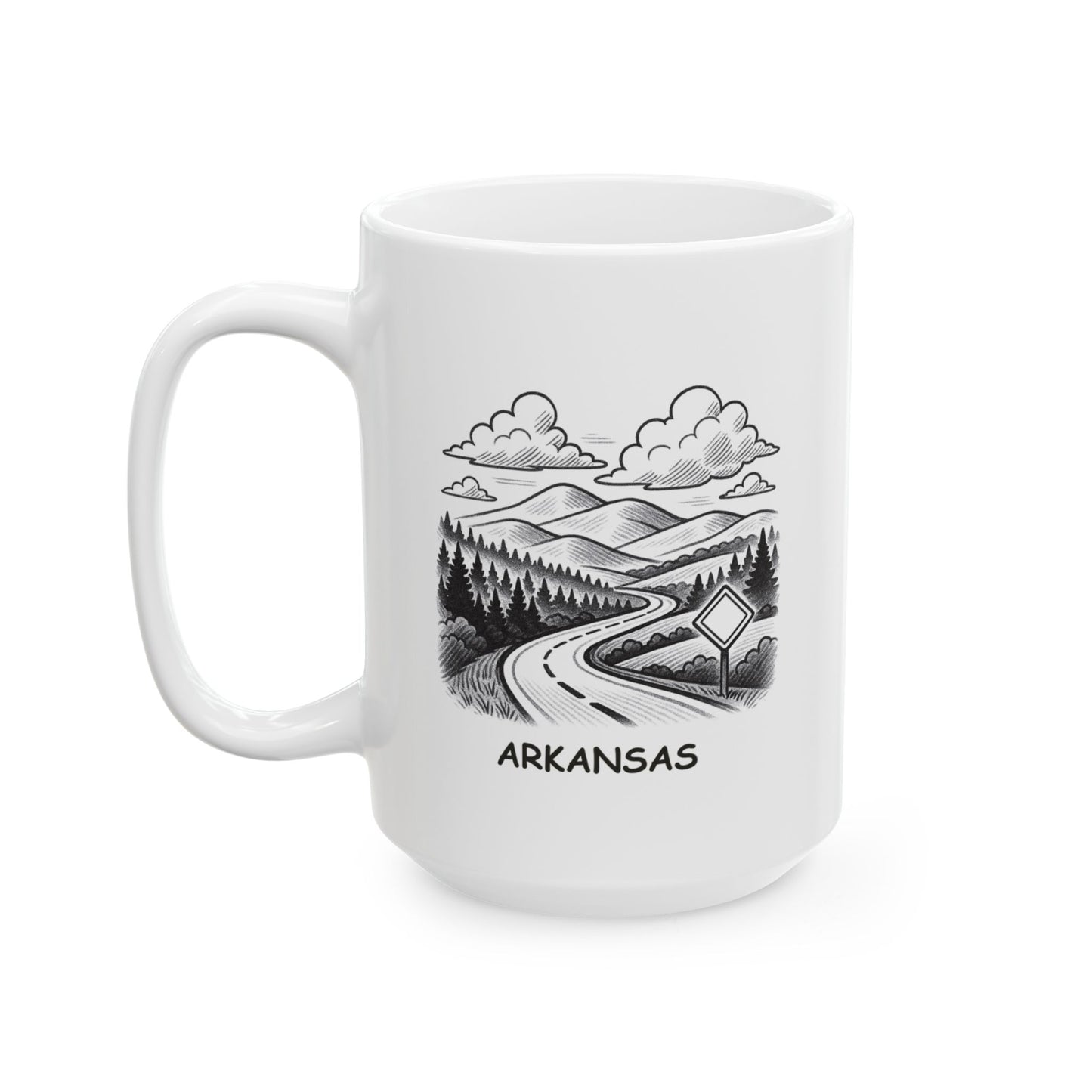"Arkansas: Where every road leads to a new adventure." Ceramic Mug - 13345