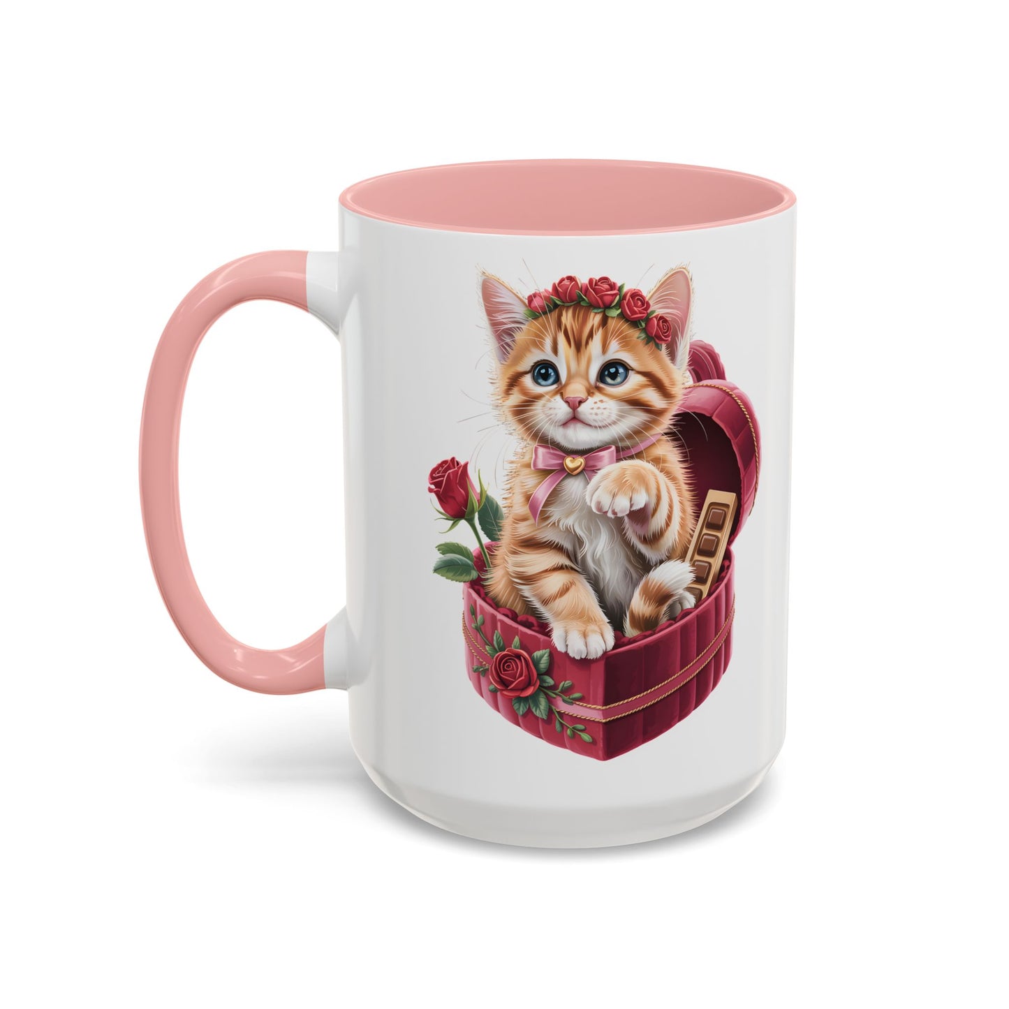 Cute Kitten Valentine Mug – Adorable Cat Illustration Coffee Cup, Romantic Gift for Cat Lovers (11oz / 15oz) - 14773