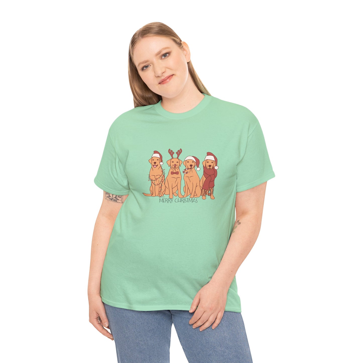 Golden Retrievers, Merry Christmas - Unisex Heavy Cotton Tee - 10282