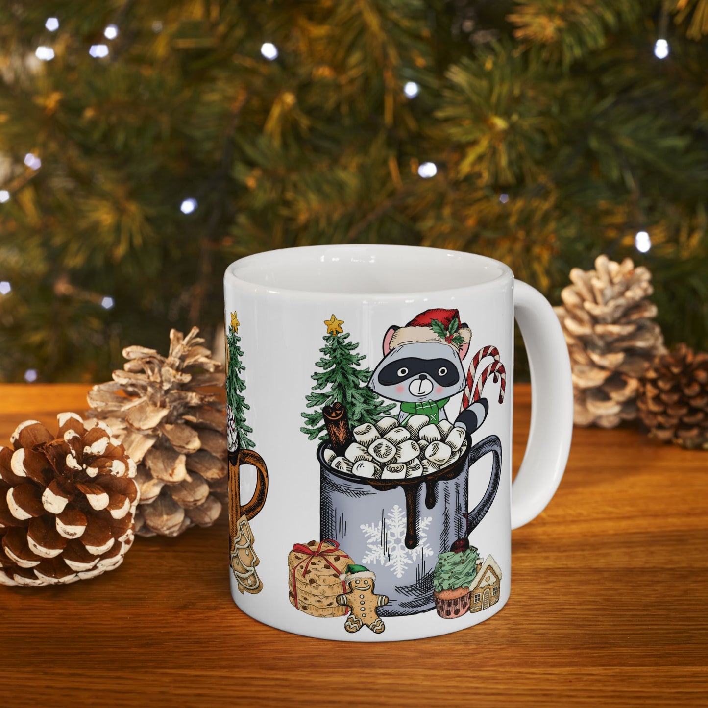 Christmas Marshmallow Mugs with Animals - Ceramic Mug, (11oz, 15oz) - 10292