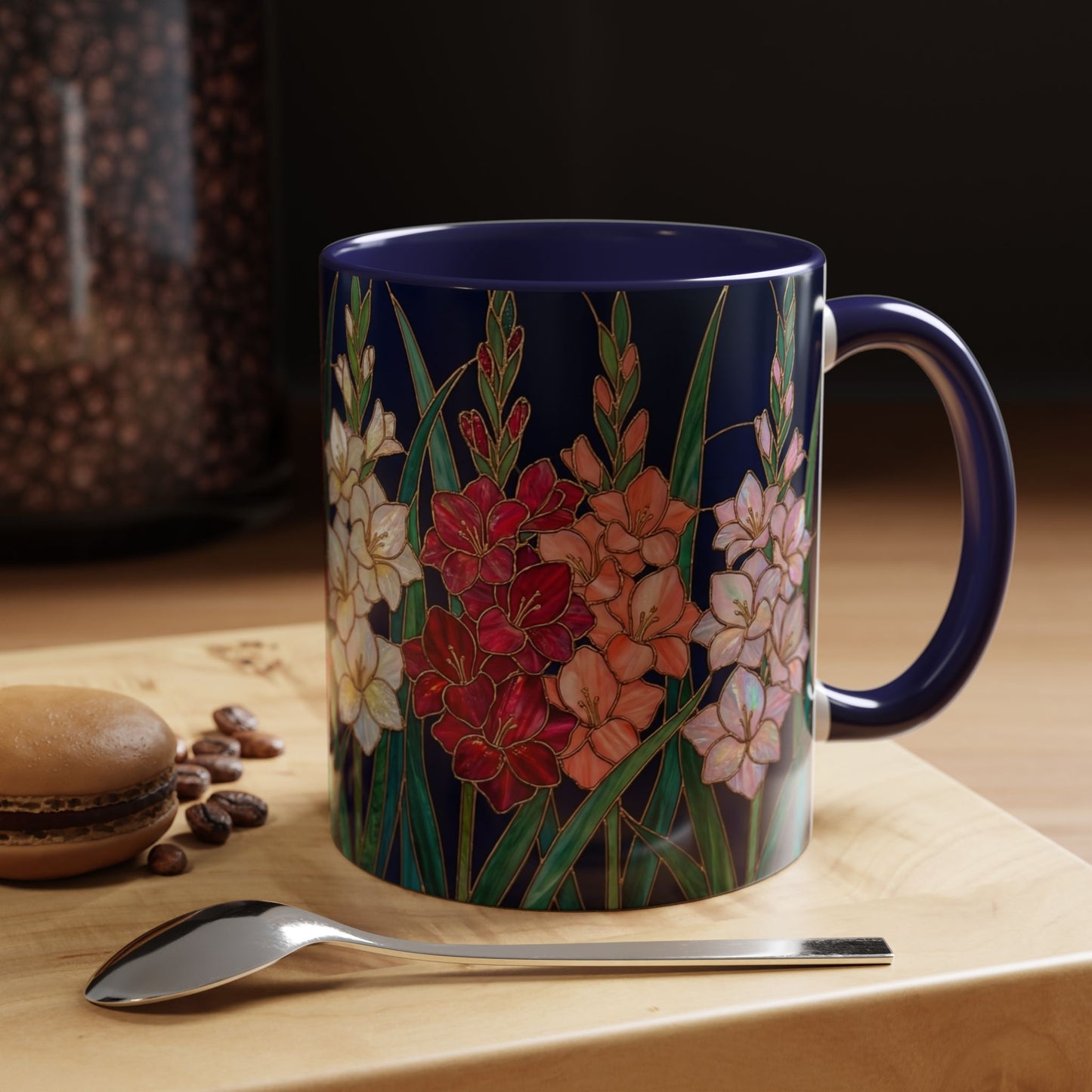 Gladiolus Floral Accent Coffee Mug — Stained Glass Design (11/15oz) - 14594