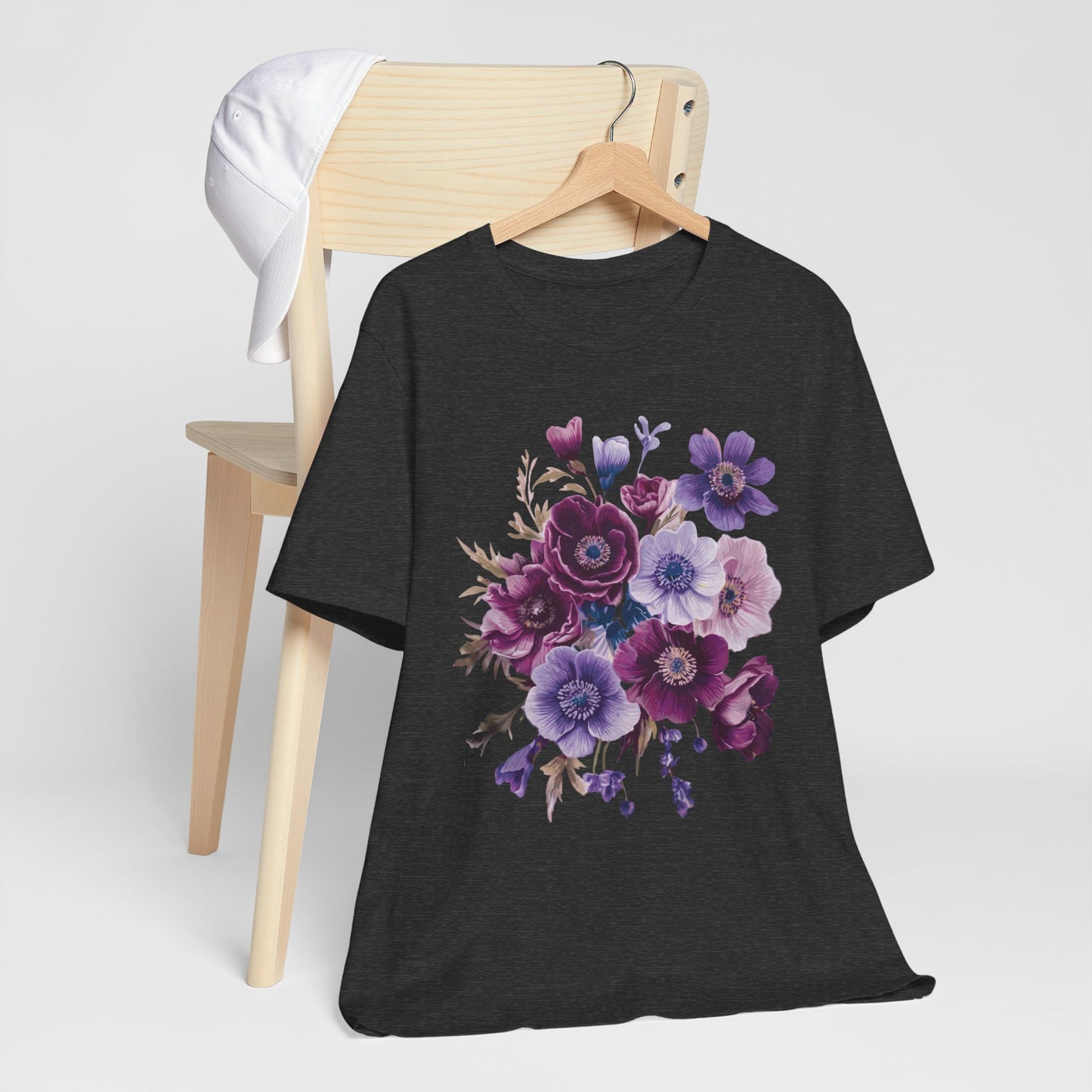 Purple Anemone Bouquet T-Shirt, Watercolor Floral Flower Tee - 14947