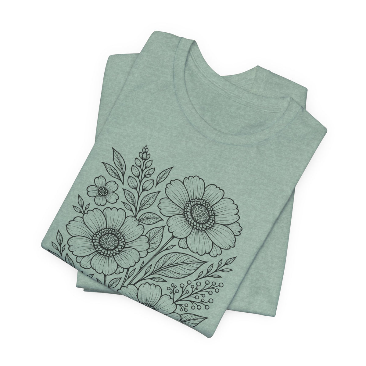 Vintage Floral Line Art T-Shirt, Botanical Wildflower Tee - 14561