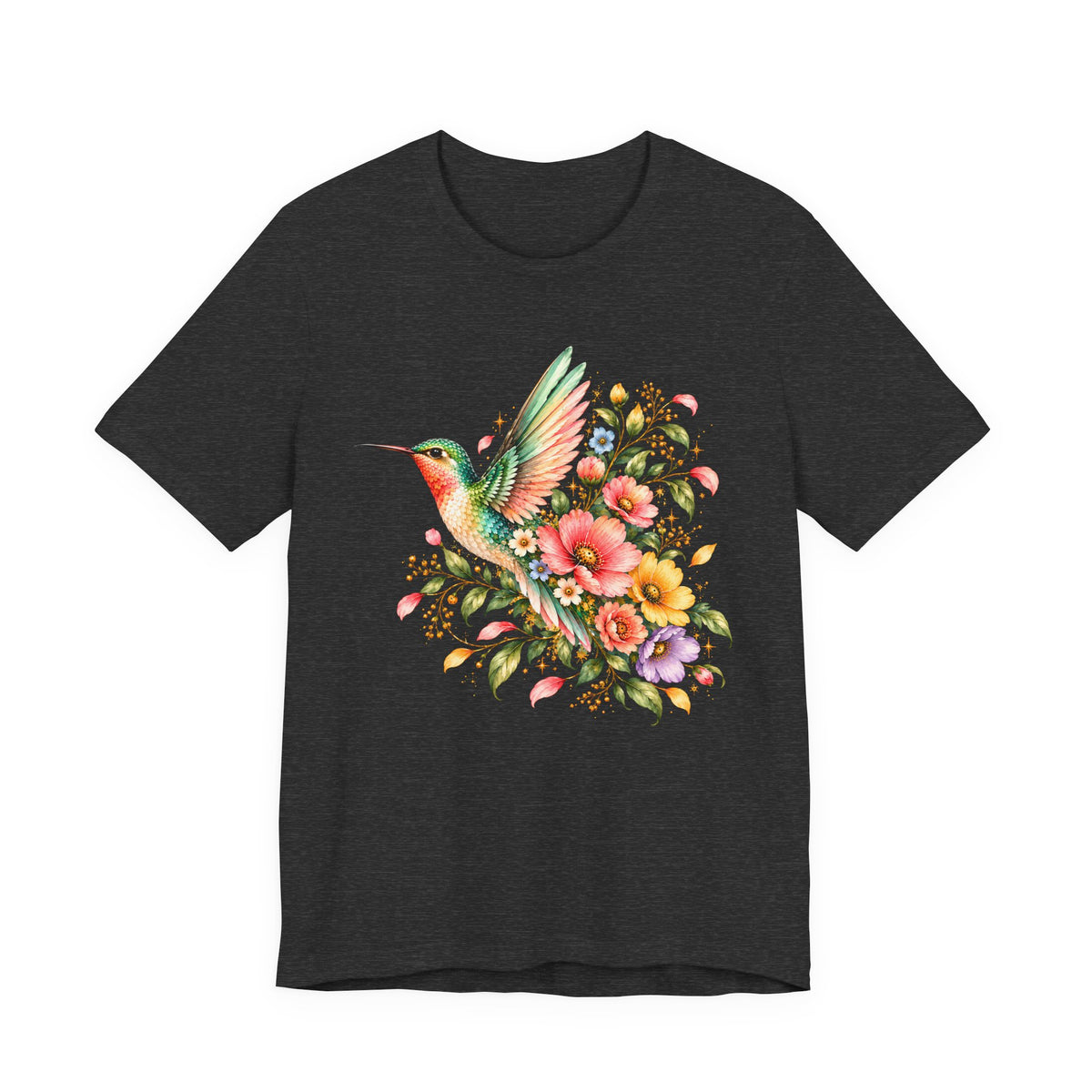 Colorful Hummingbird Floral T-Shirt, Nature Lover Tee - 14516
