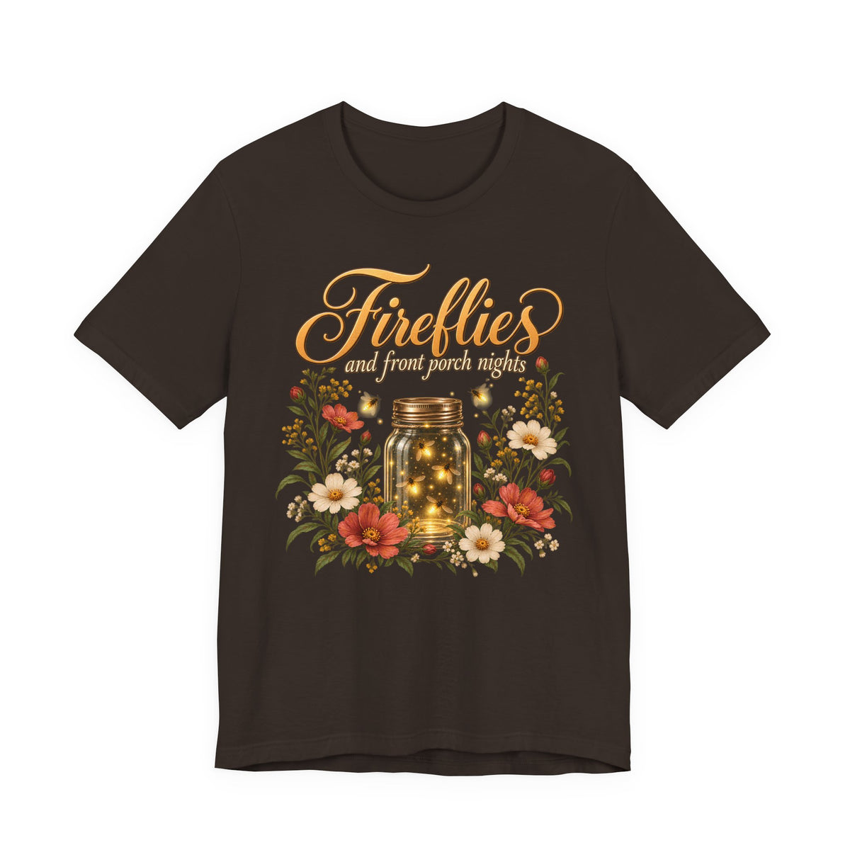 Fireflies and Front Porch Nights T-Shirt, Vintage Floral Mason Jar Tee - 14567