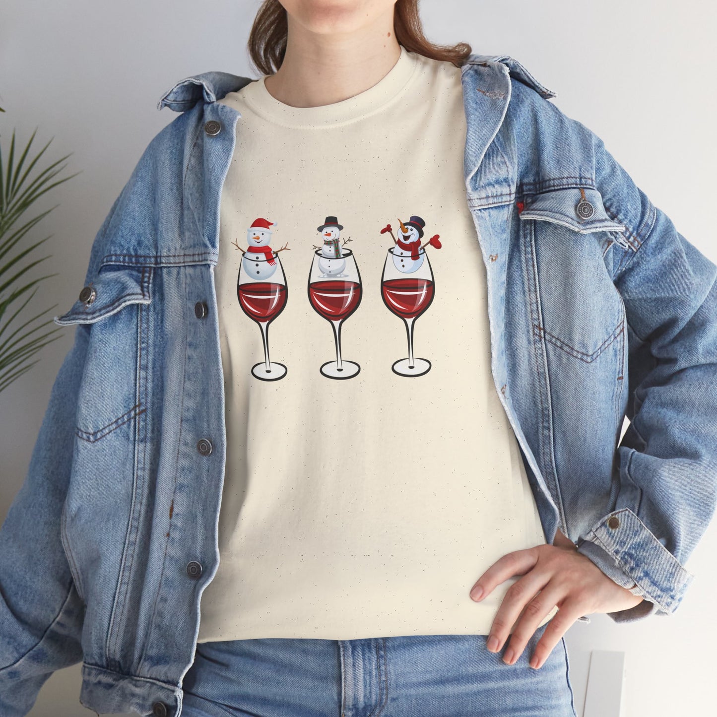 Snowmen & Glass of Wine - Unisex Heavy Cotton Tee