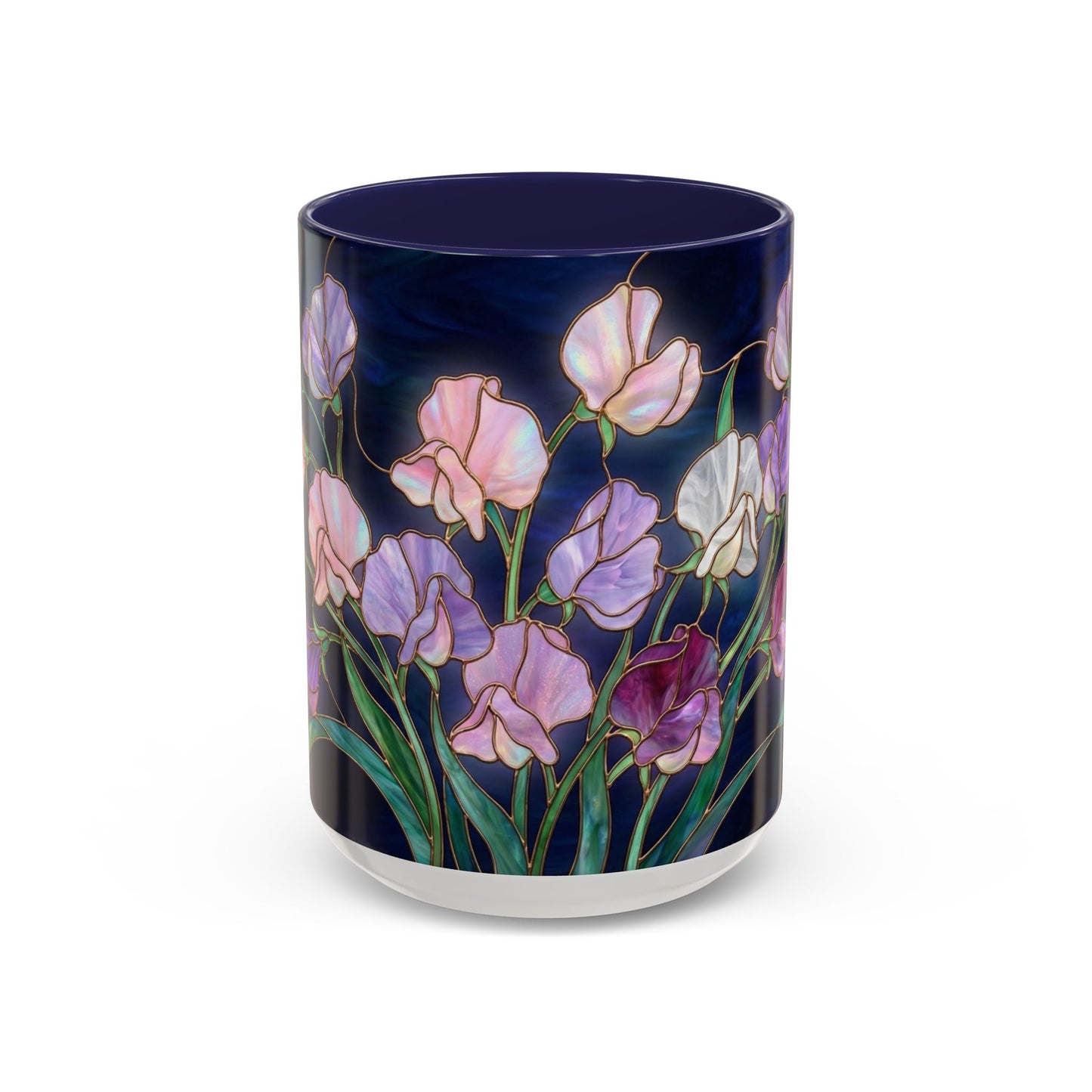 Sweet Pea Floral Accent Coffee Mug — Stained Glass Design 11/15oz - 14587