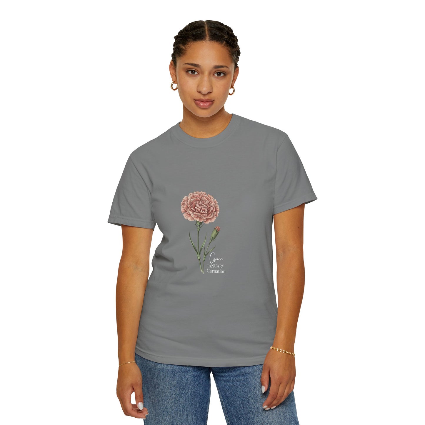 January Carnation Birth Flower T-Shirt – Customizable - 14672