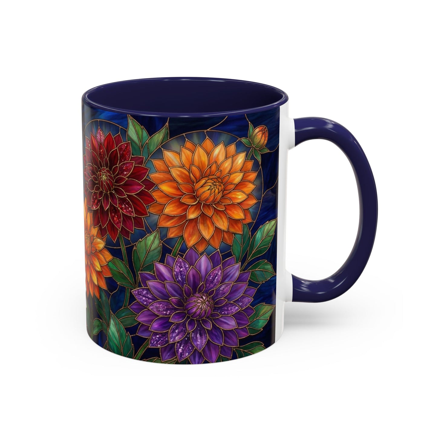 Dahlia Floral Accent Coffee Mug — Stained-Glass  Design (11/15oz) - 14562
