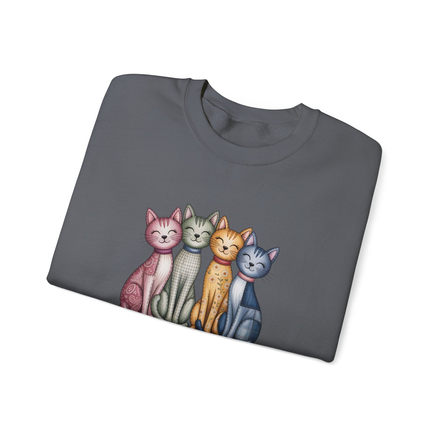 Happy Cats Illustration Sweatshirt – Colorful Cat Art Crewneck - 14770