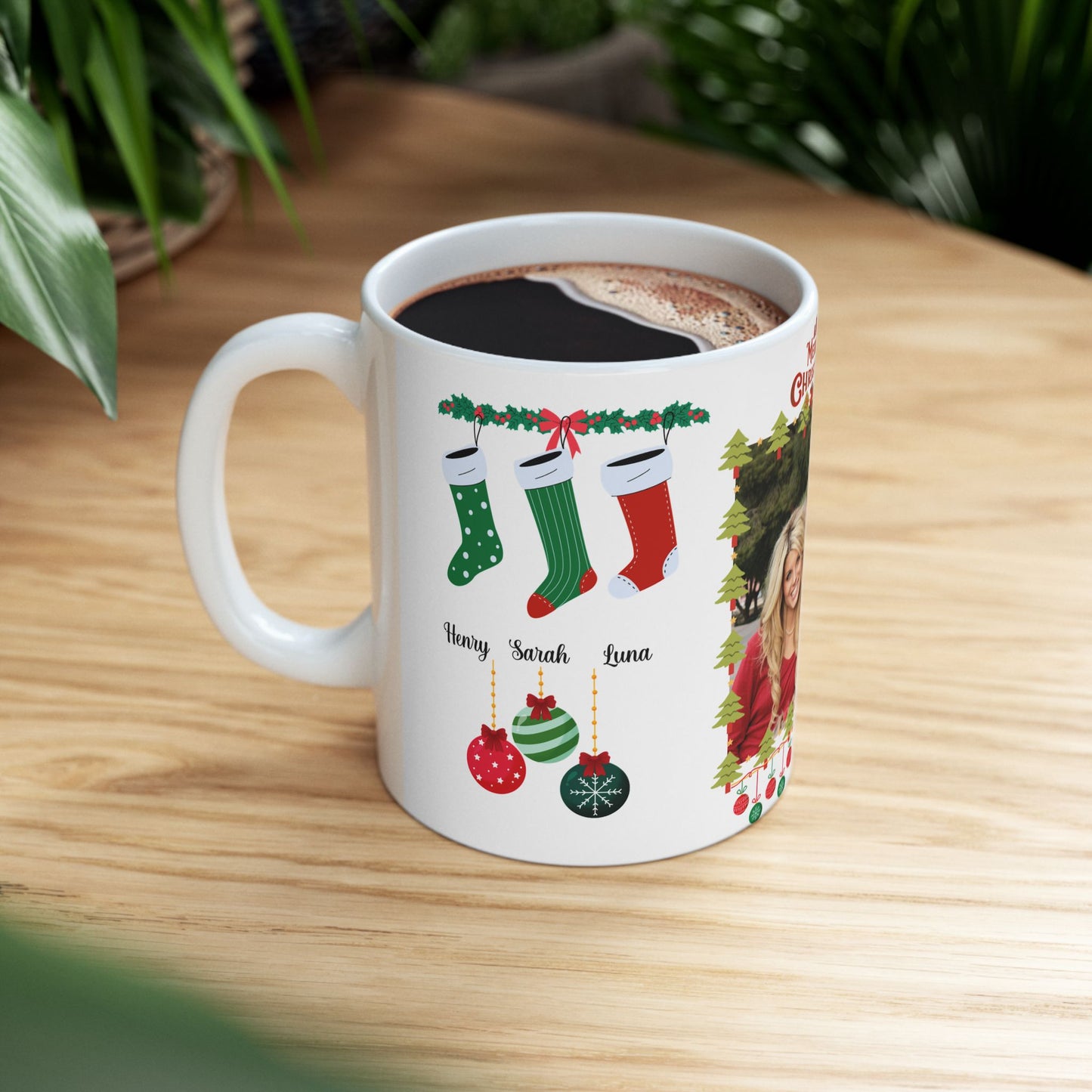 Christmas, Family Photo, Customizable - Ceramic Mug, (11oz, 15oz)