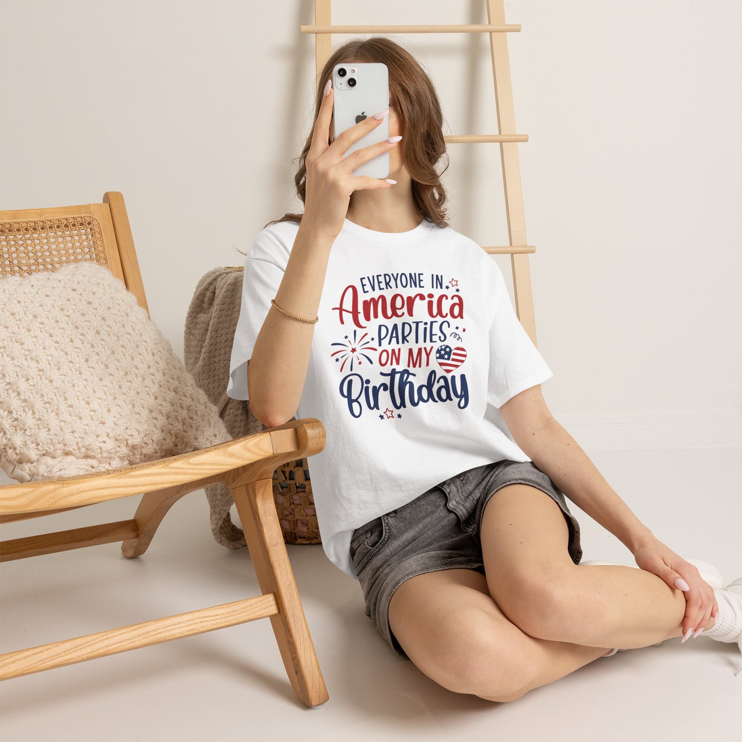 Patriotic Birthday T-Shirt – Everyone in America Parties on My Birthday, Funny 4th of July Birthday Tee, USA Independence Day Shirt - 14909