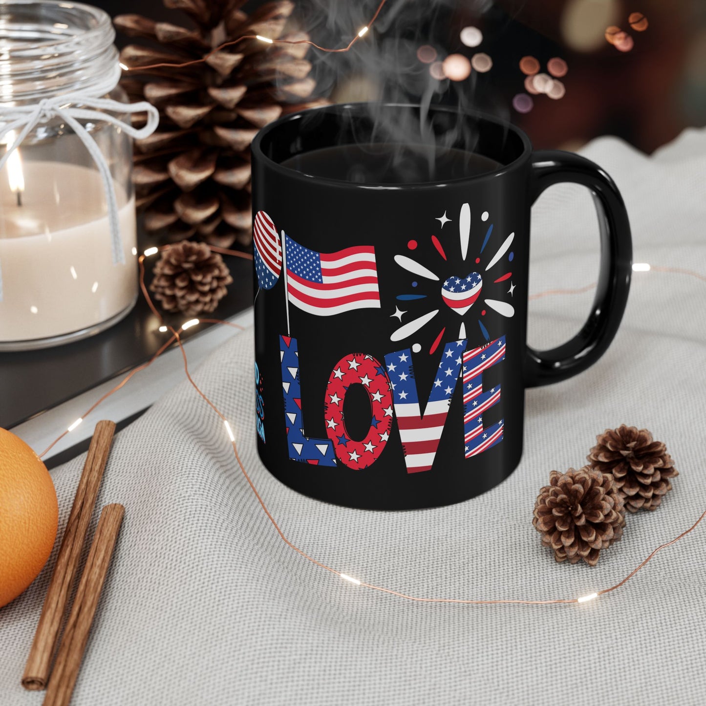 July 4, Patriotic Eagle - Black Mug (11oz, 15oz) - 10577