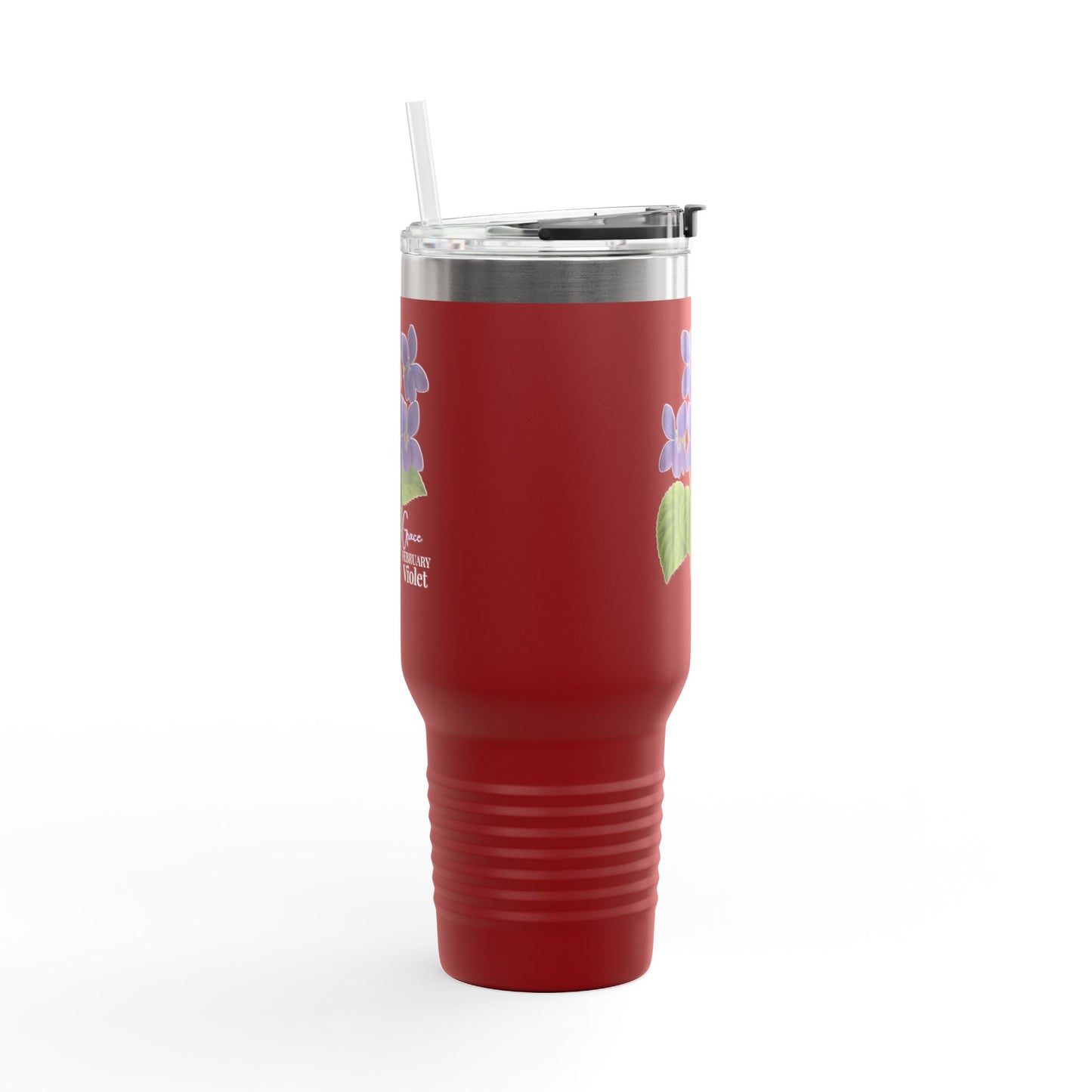 Violet Floral Tumbler – February Birth Flower Gift | 40oz Insulated Travel Mug, Customizable — 14688