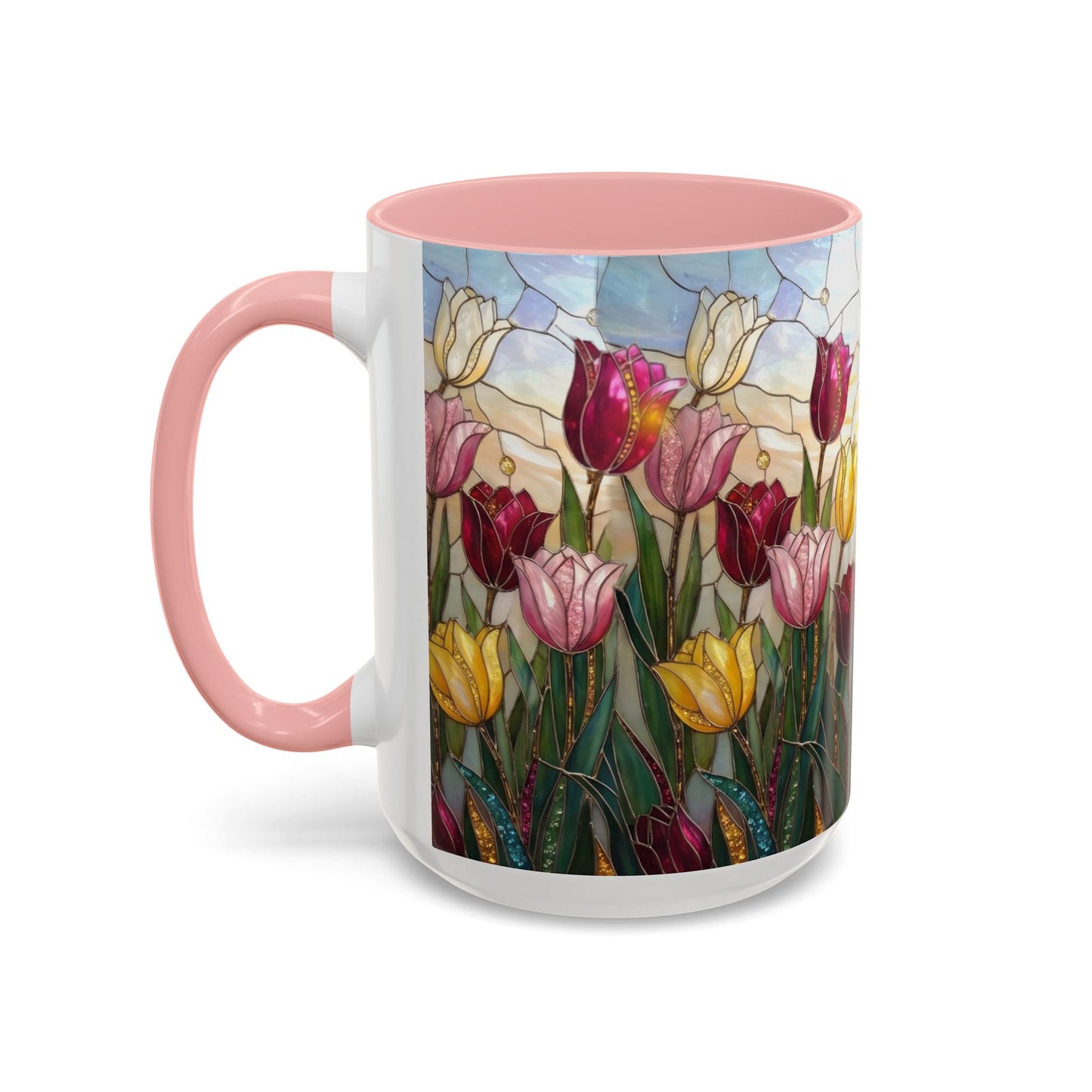 Tulip Stained Glass Accent Coffee Mug — Floral Spring Tea & Coffee Cup (11/15oz) - 14525