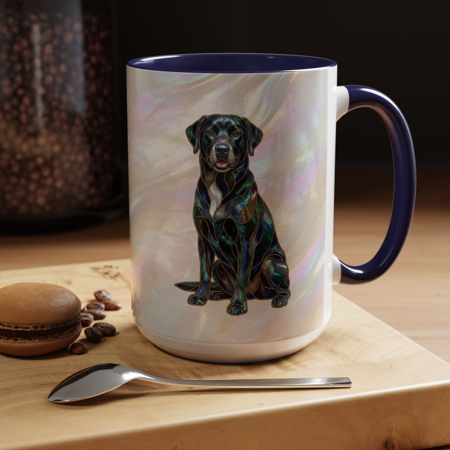 Black Labrador Accent Coffee Mug -Stained Glass Style (11/15oz) 14618