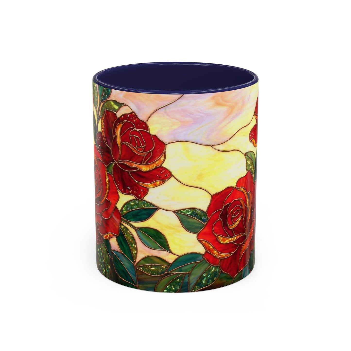 Rose Stained Glass Accent Coffee Mug – Red Roses Floral 11/15oz - 14539