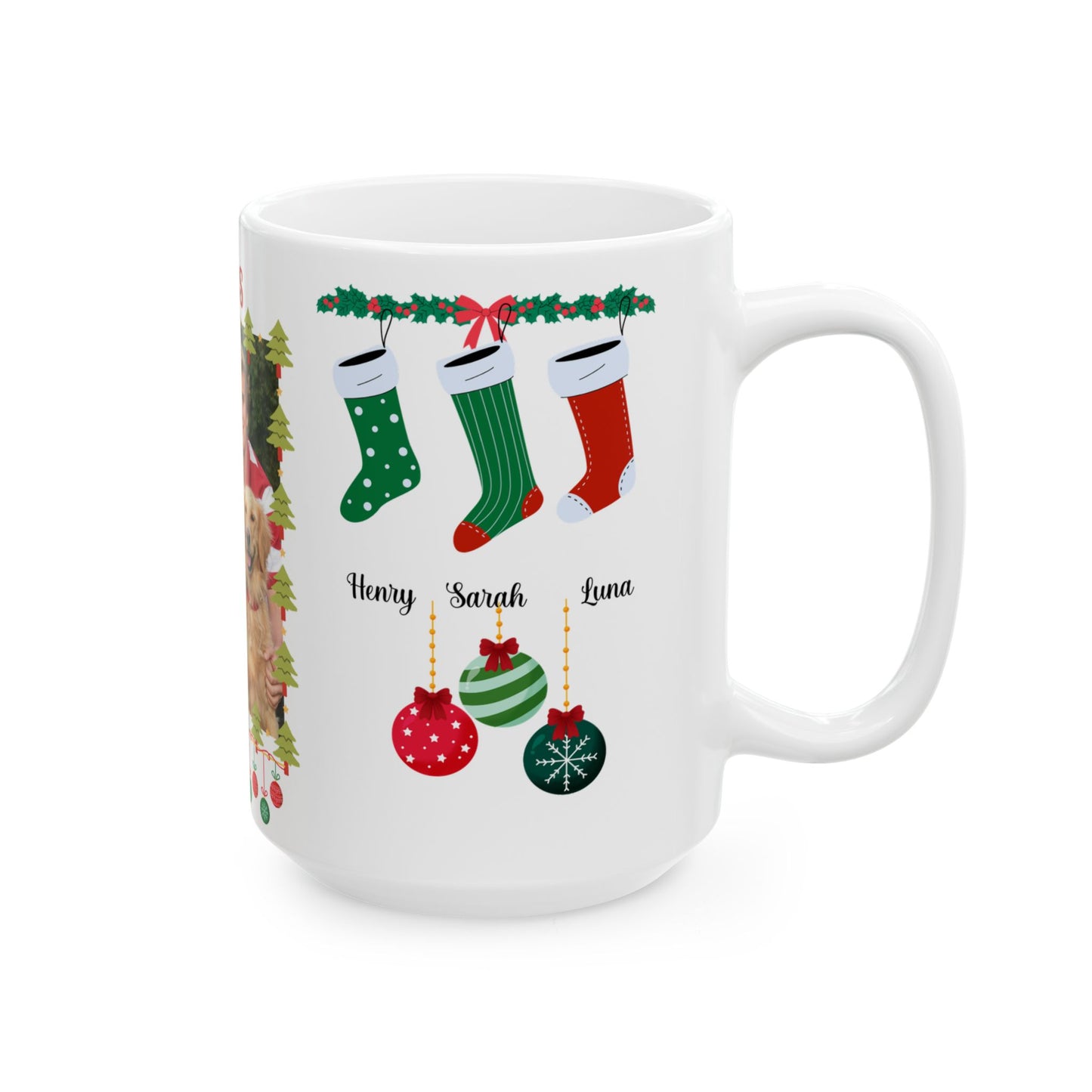 Christmas, Family Photo, Customizable - Ceramic Mug, (11oz, 15oz)