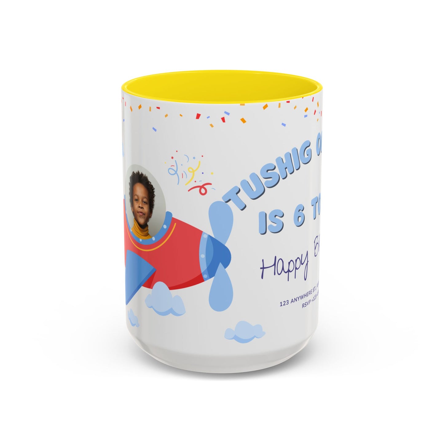 Happy 6th Birthday to A Boy Pilot, Details Customizable - Accent Coffee Mug (11, 15oz) - 11233