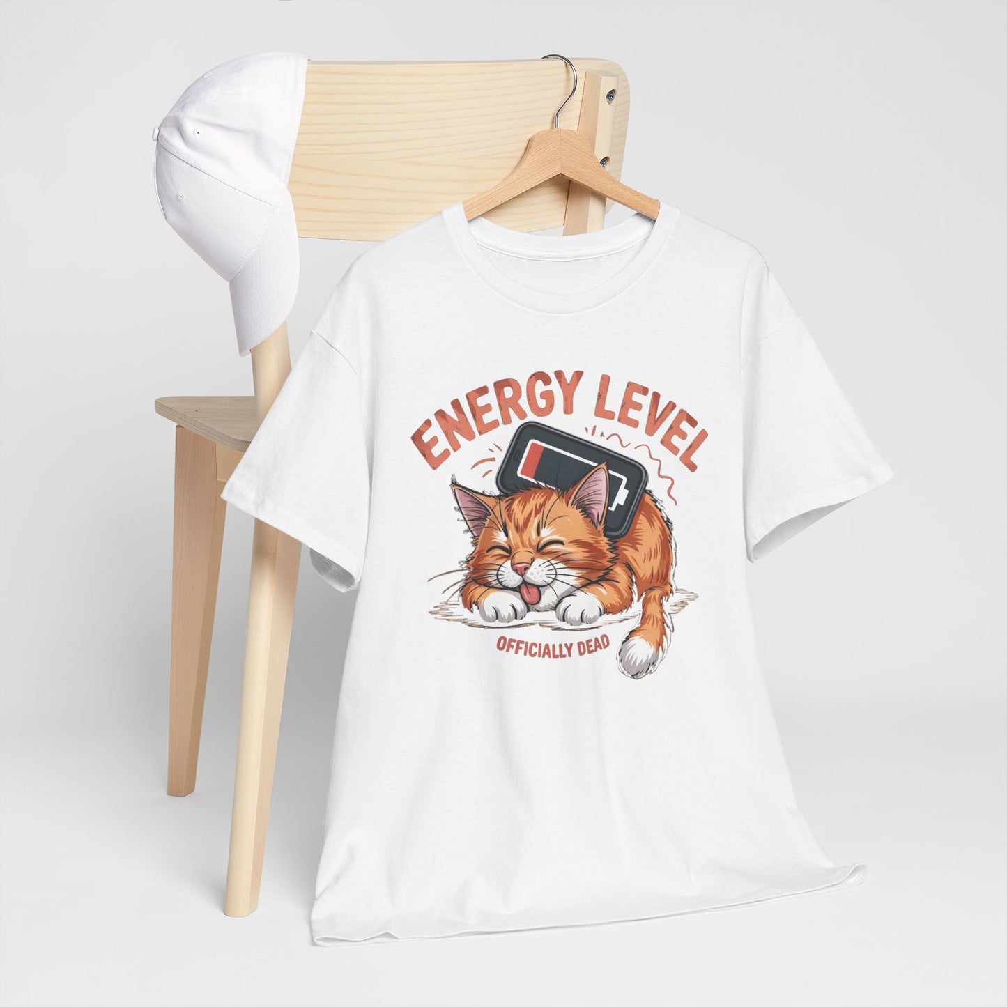 Energy Level: Officially Dead T-Shirt — Funny Cat Graphic Tee, Cat Lover Gift - 14867