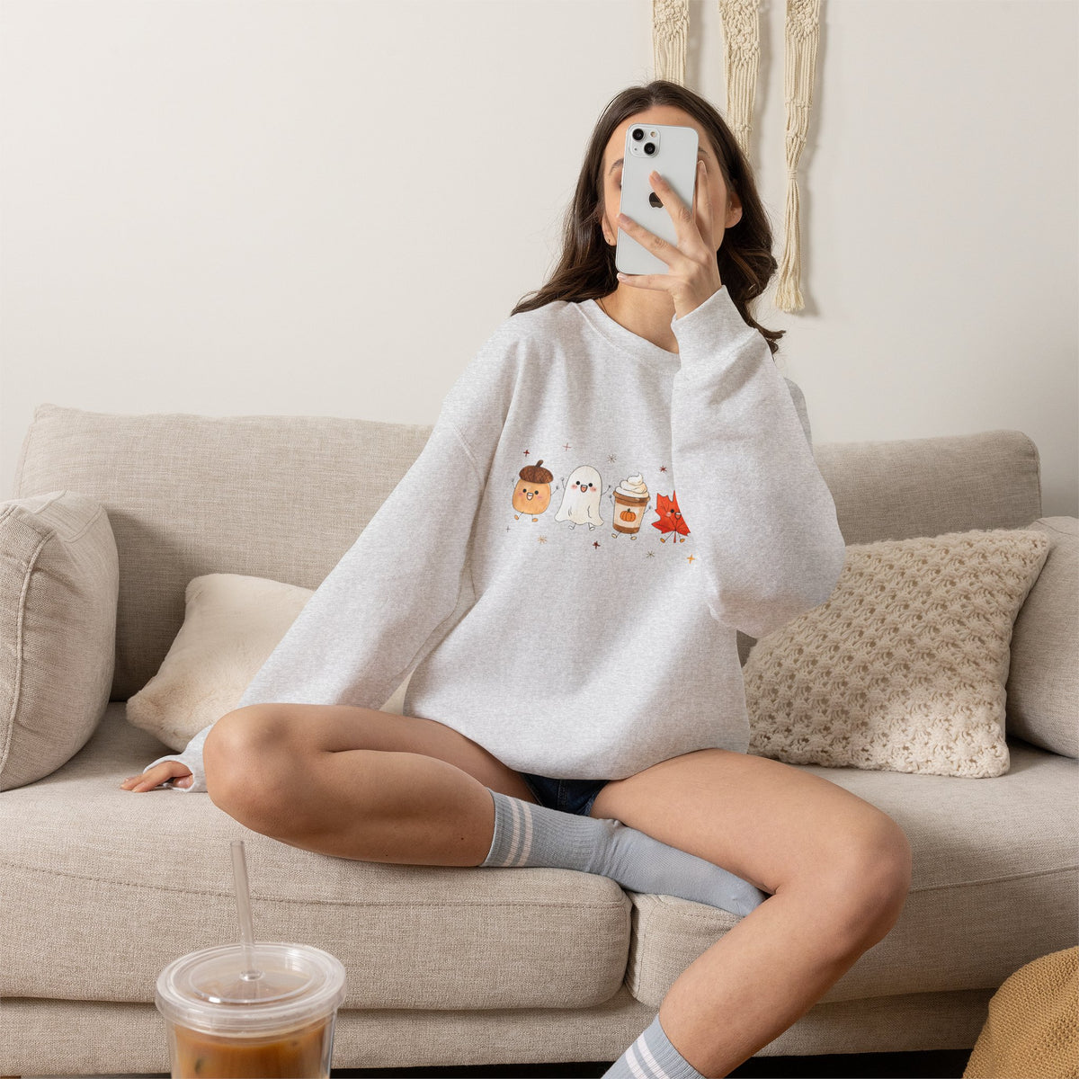 Cute Fall Harvest Sweatshirt, Ghost, Pumpkin Spice & Autumn Crewneck - 14534