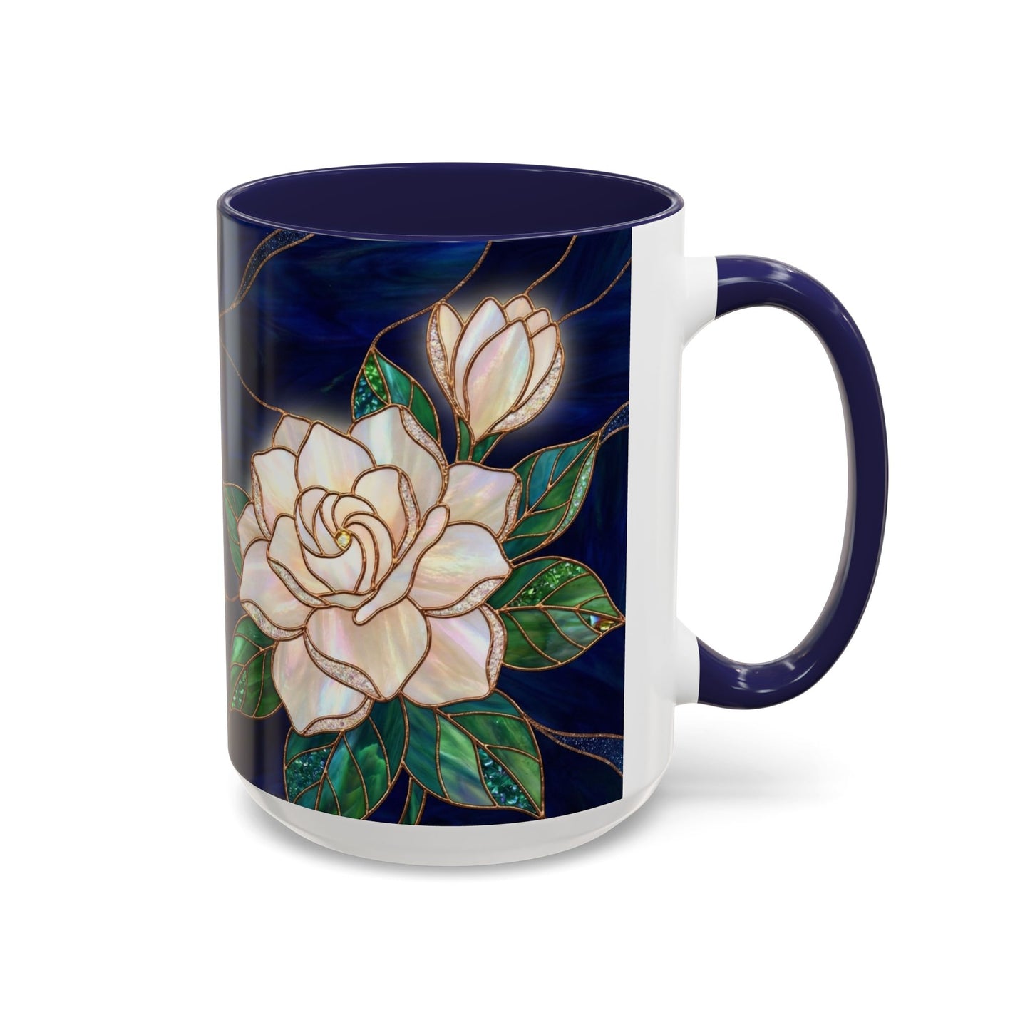 Gardenia Floral Accent Coffee Mug  - Stained-Glass Design (11/15oz) - 14567