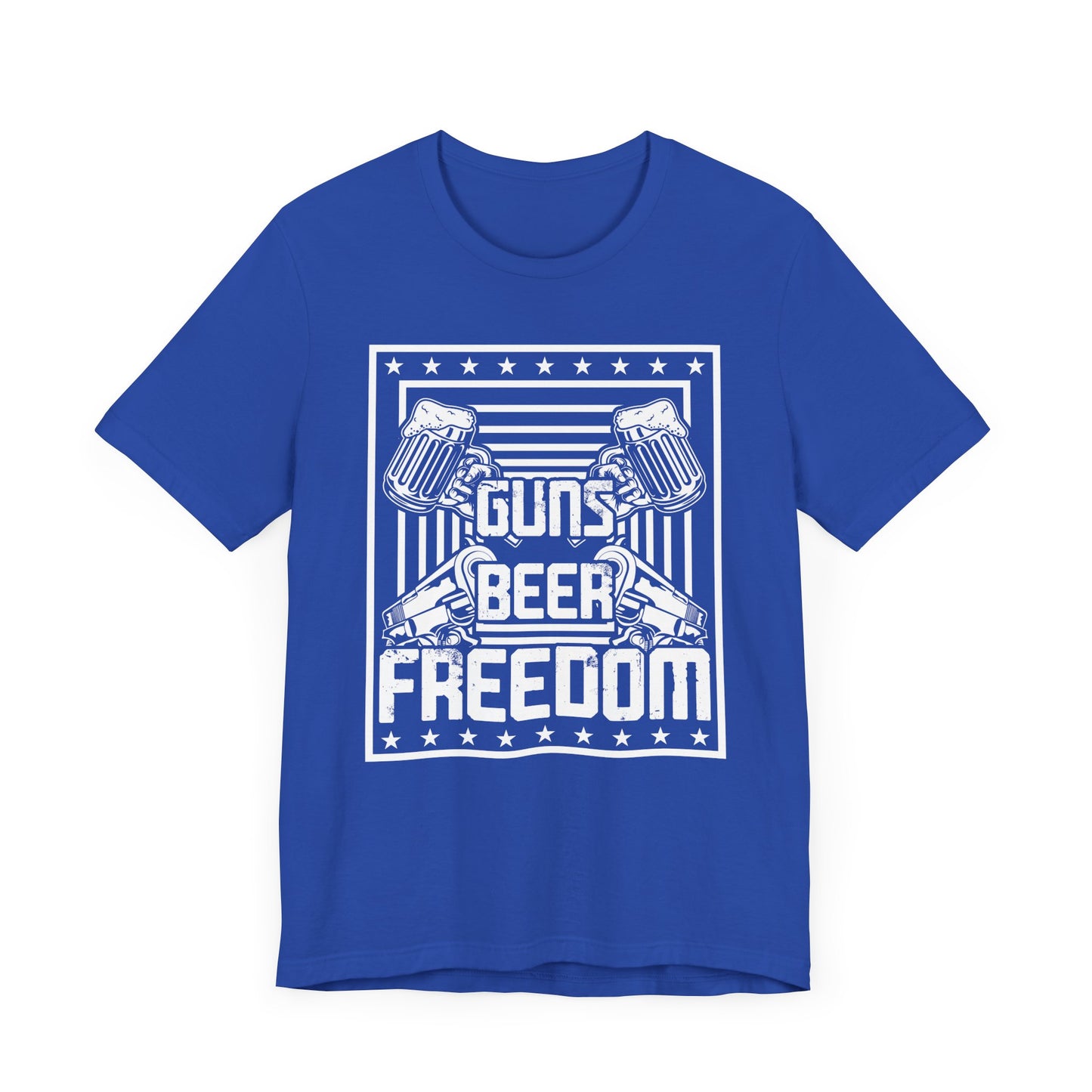 4th of July, Guns Beer Freedom Unisex Tee, Casual Shirt, Patriotic Apparel, Gift for Him, Party Tee, Everyday Wear - 13598