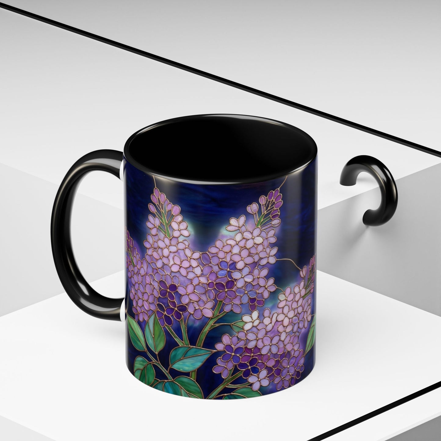 Lilac Blossoms Accent Coffee Mug — Stained Glass Design (11/15 oz) - 14574