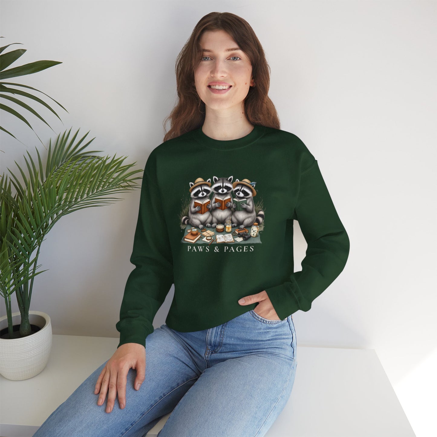 Paws & Pages Raccoon Reading Sweatshirt – Cozy Book Lover Crewneck, Cute Reader Gift - 14817