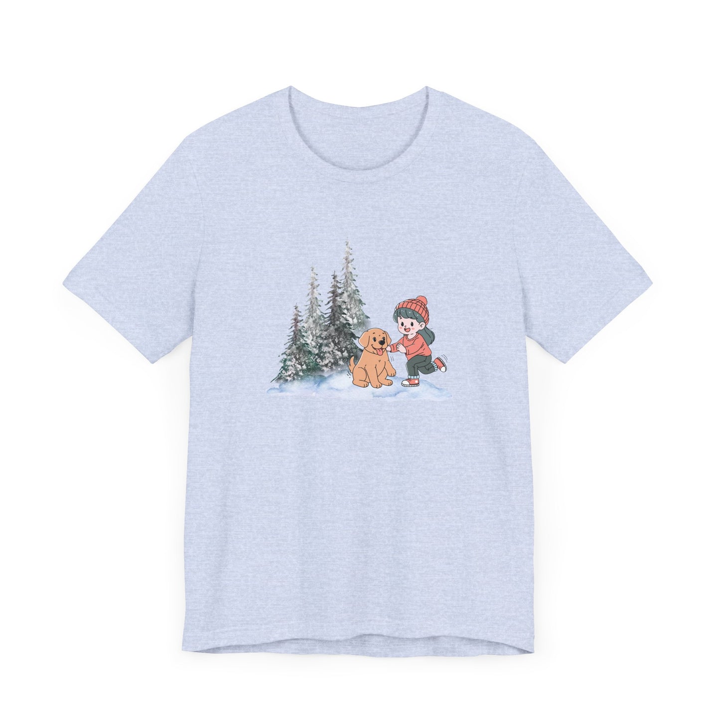 Winter Trees, Girl & Puppy - Unisex Jersey Short Sleeve Tee - 10279