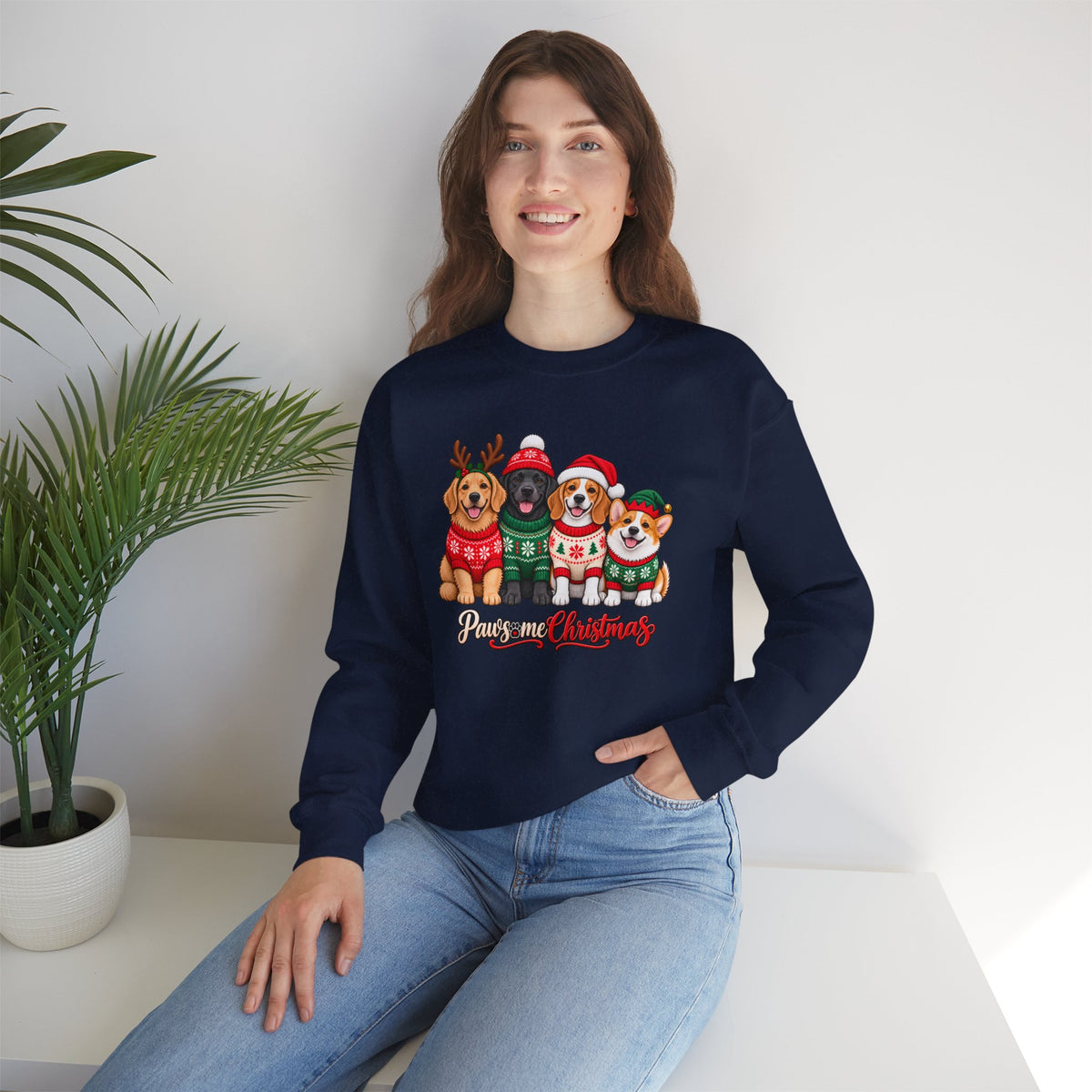 Pawsome Christmas Sweatshirt,  Cute Festive Dogs Crewneck - 14558