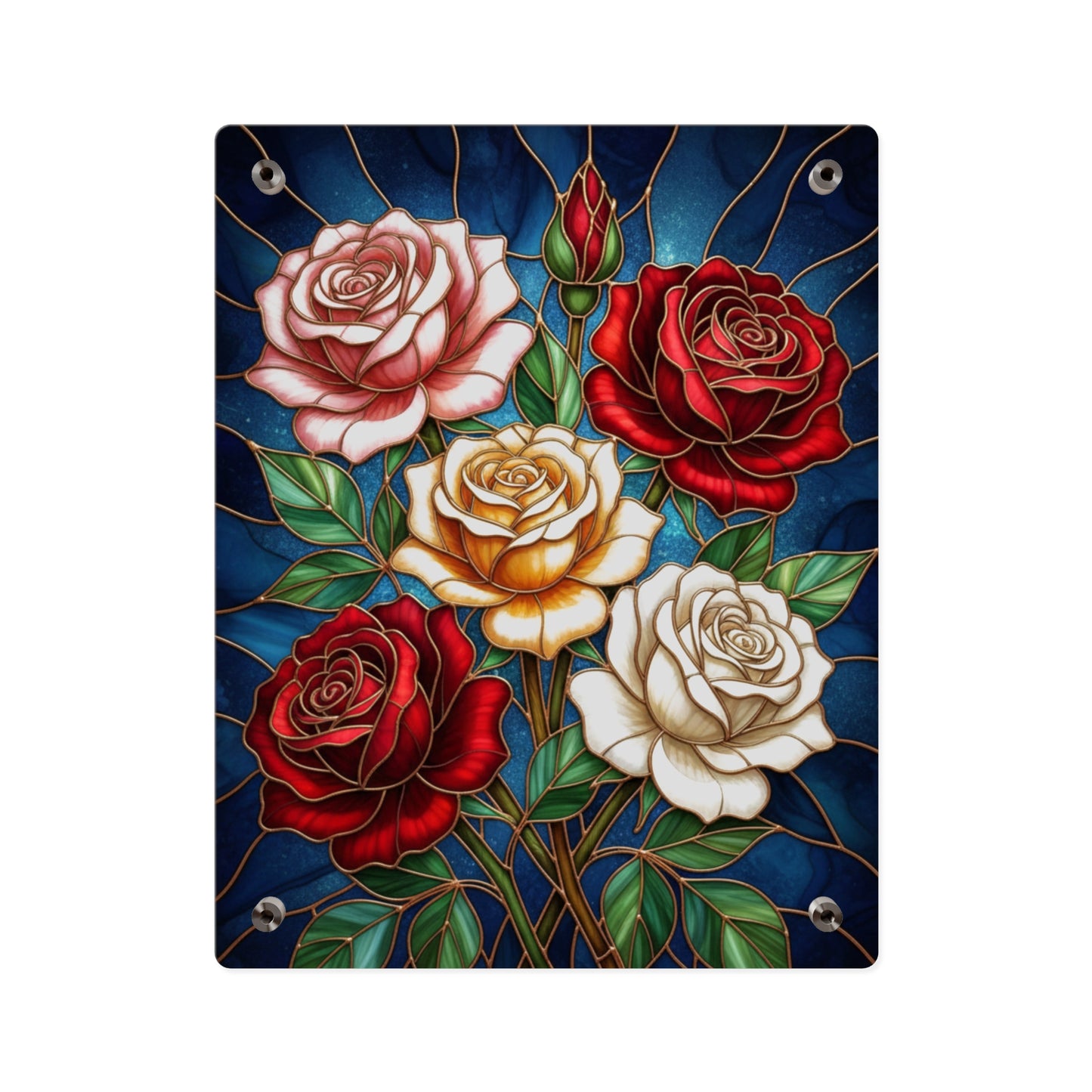 Rose Stained Glass Acrylic Wall Art Panel — Floral Garden Decor - 14604